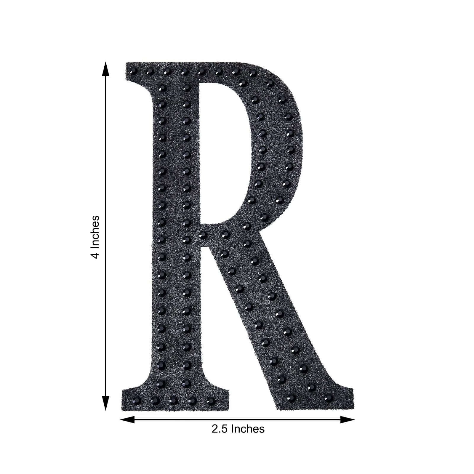 Decorative Rhinestone Alphabet "R" Letter Stickers 4", Black Glitter Adhesive Craft Letters - DIY Sparkle Embellishments - Image 3
