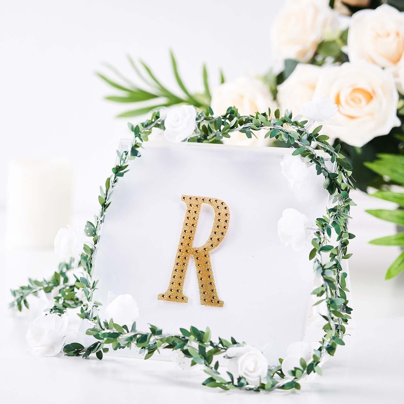 Decorative Rhinestone Alphabet "R" Letter Stickers 4", Gold Glitter Adhesive Craft Letters - DIY Sparkle Embellishments - Image 2