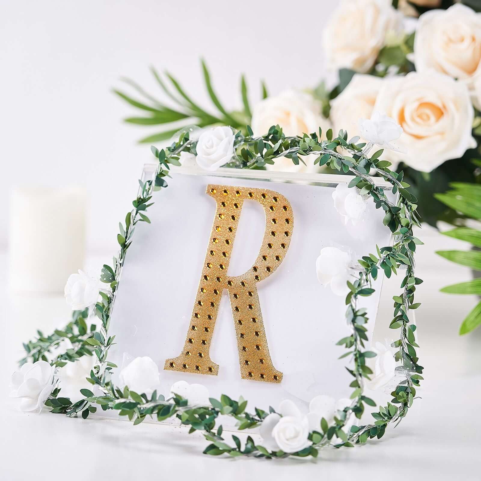 Decorative Rhinestone Alphabet "R" Letter Stickers 6", Gold Glitter Adhesive Craft Letters - DIY Sparkle Embellishments - Image 2