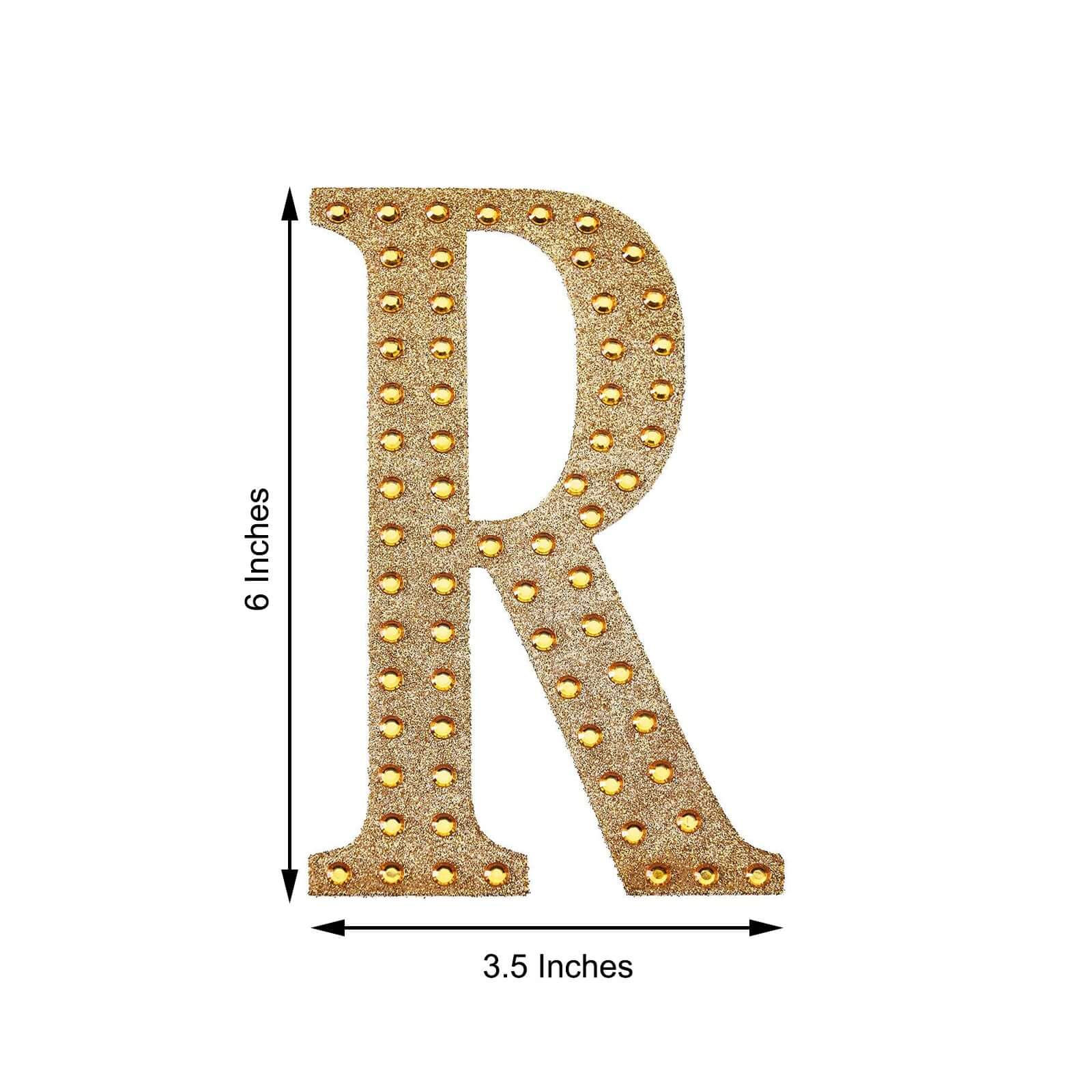 Decorative Rhinestone Alphabet "R" Letter Stickers 6", Gold Glitter Adhesive Craft Letters - DIY Sparkle Embellishments - Image 3