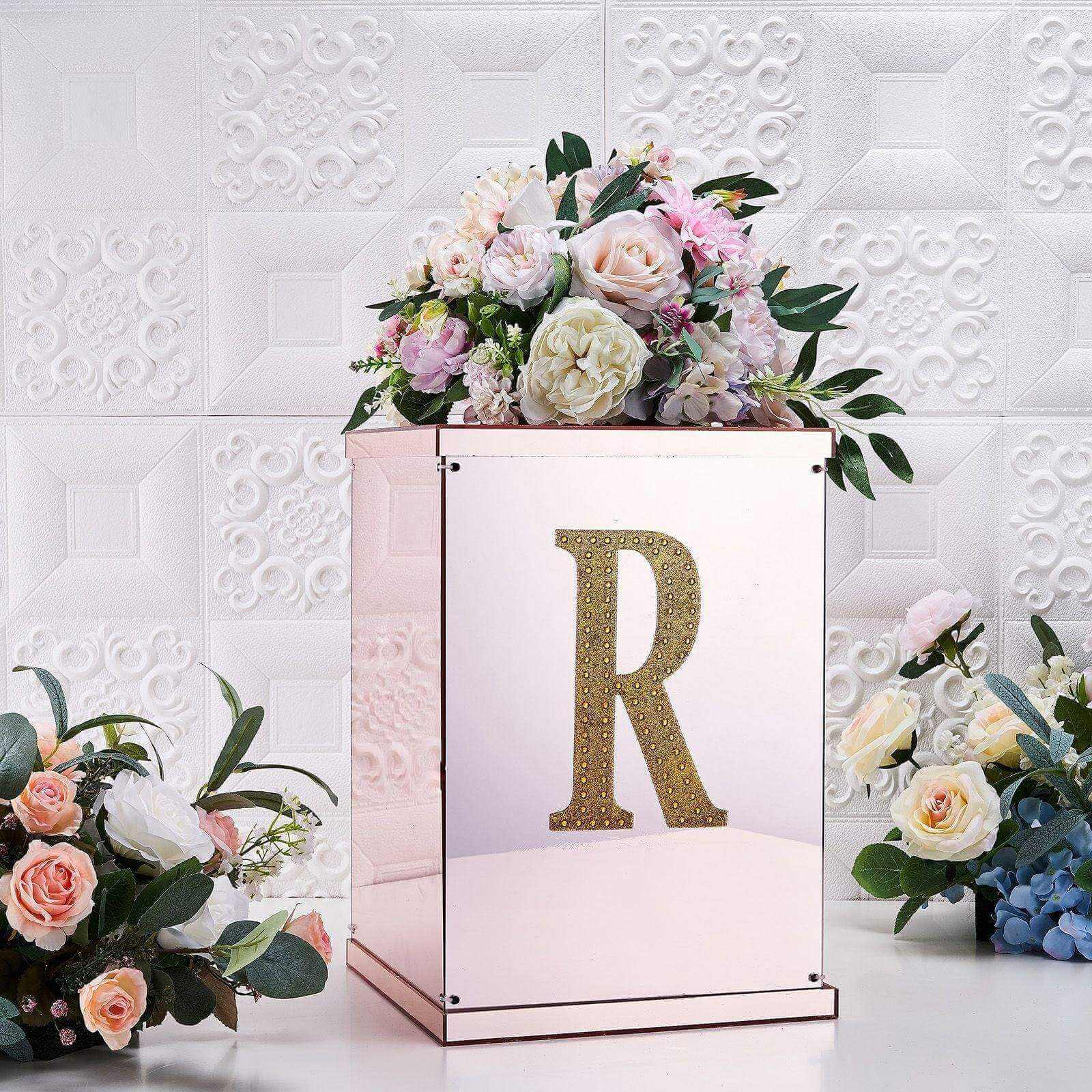 Decorative Rhinestone Alphabet "R" Letter Stickers 8", Gold Glitter Adhesive Craft Letters - DIY Sparkle Embellishments - Image 2