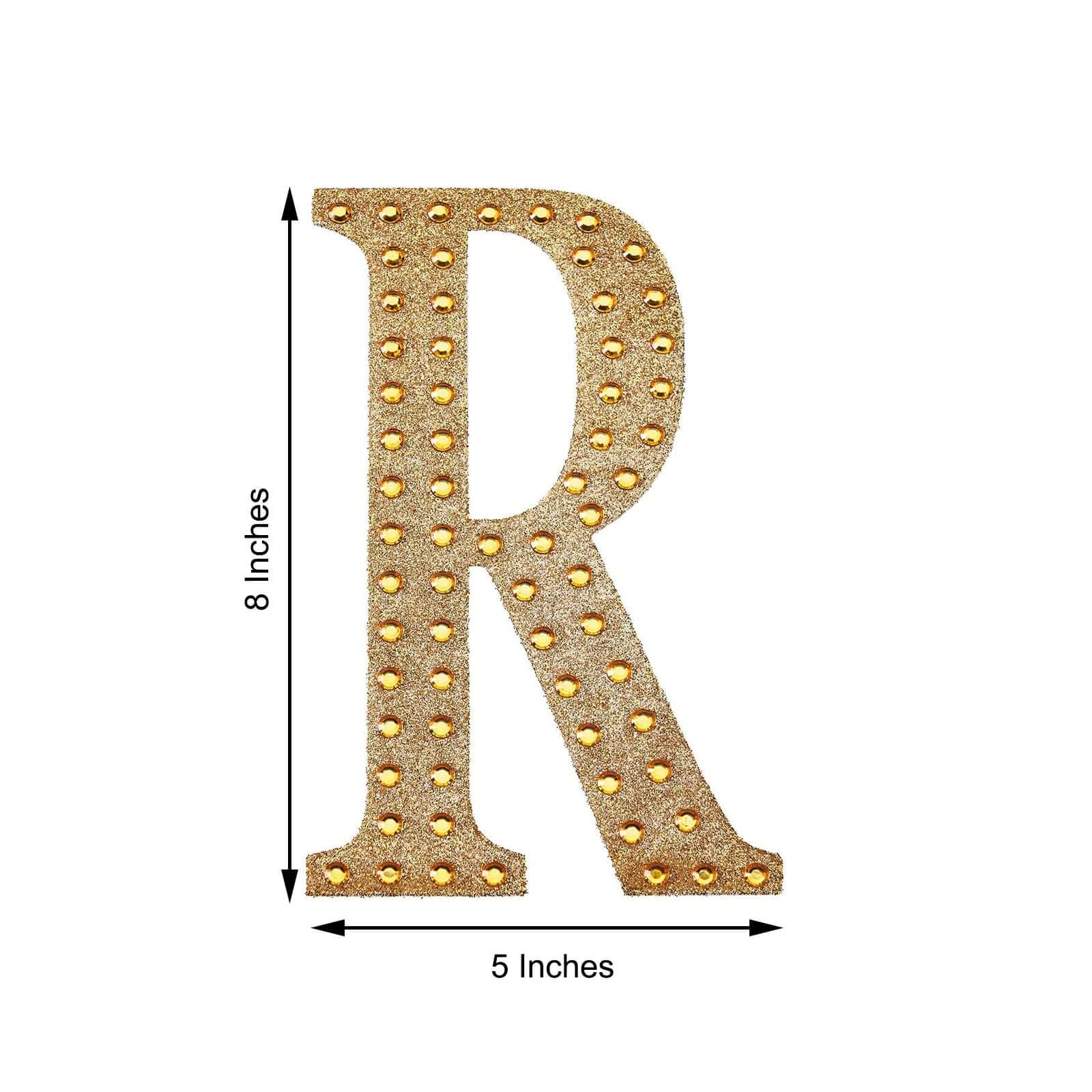 Decorative Rhinestone Alphabet "R" Letter Stickers 8", Gold Glitter Adhesive Craft Letters - DIY Sparkle Embellishments - Image 3