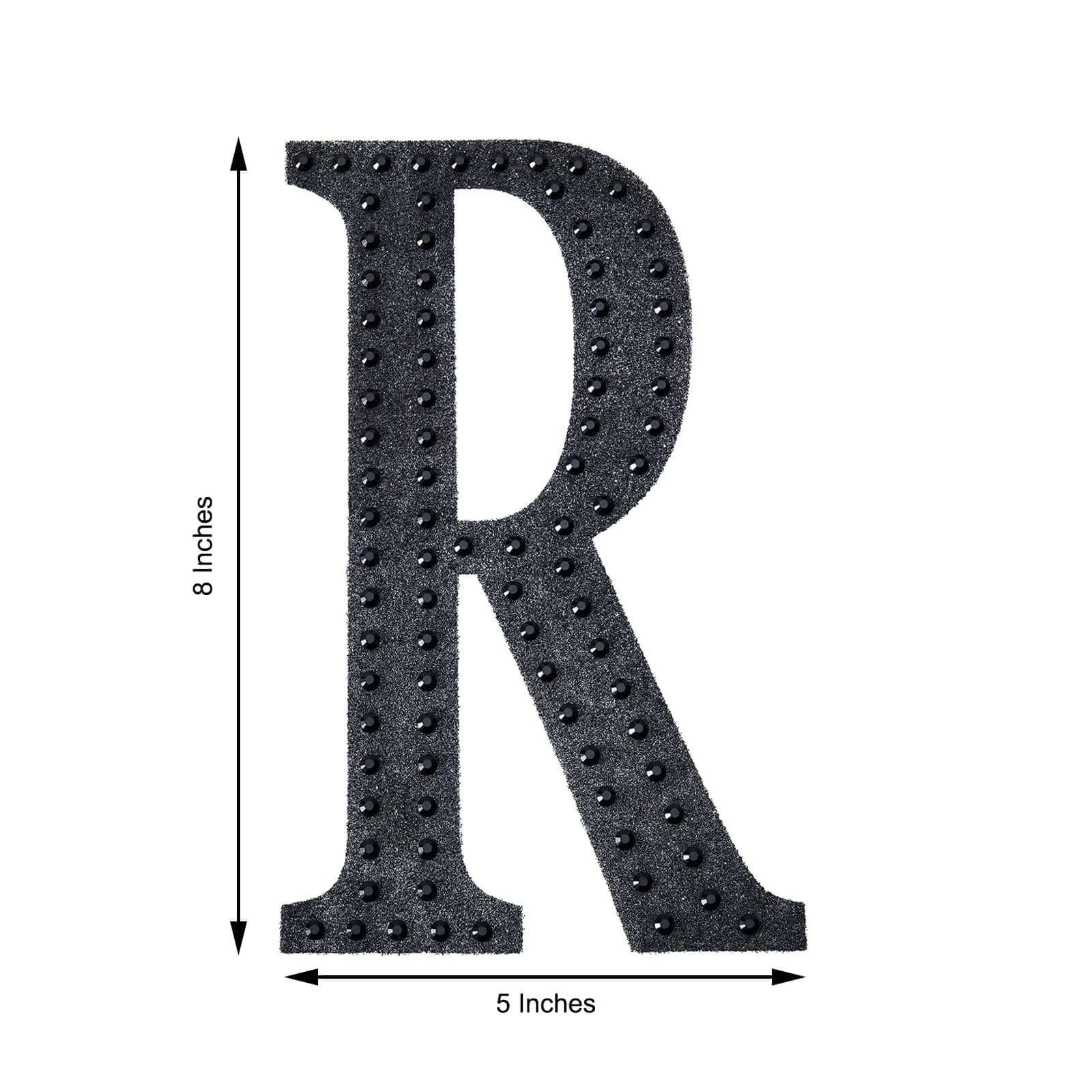 Decorative Rhinestone Alphabet "R" Letter Stickers, Glitter Adhesive Craft Letters Black DIY Sparkle Embellishments 8" - Image 3