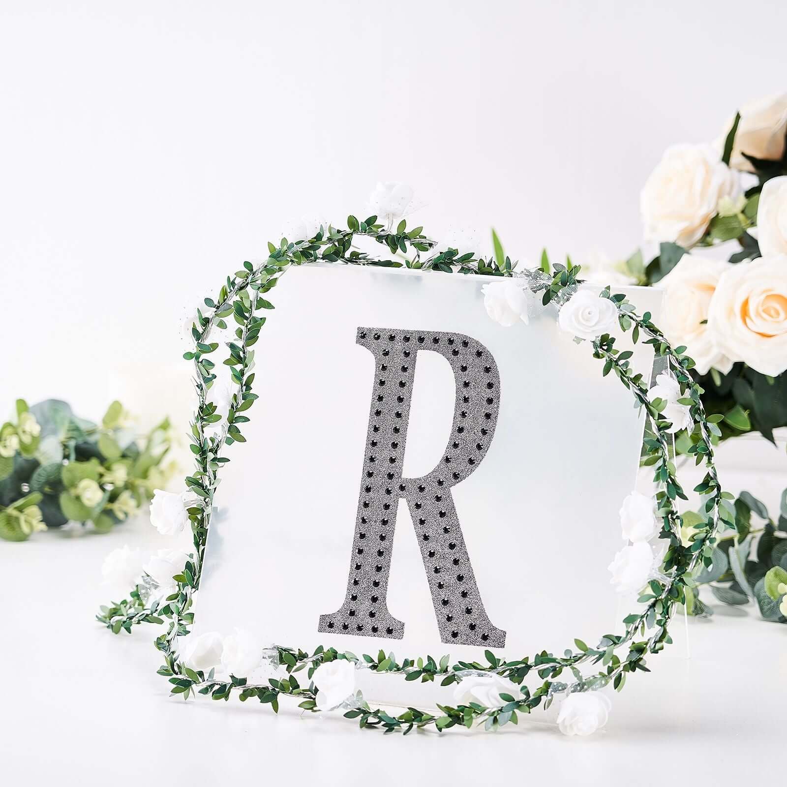 Decorative Rhinestone Alphabet "R" Letter Stickers, Glitter Adhesive Craft Letters Black DIY Sparkle Embellishments 8" - Image 6