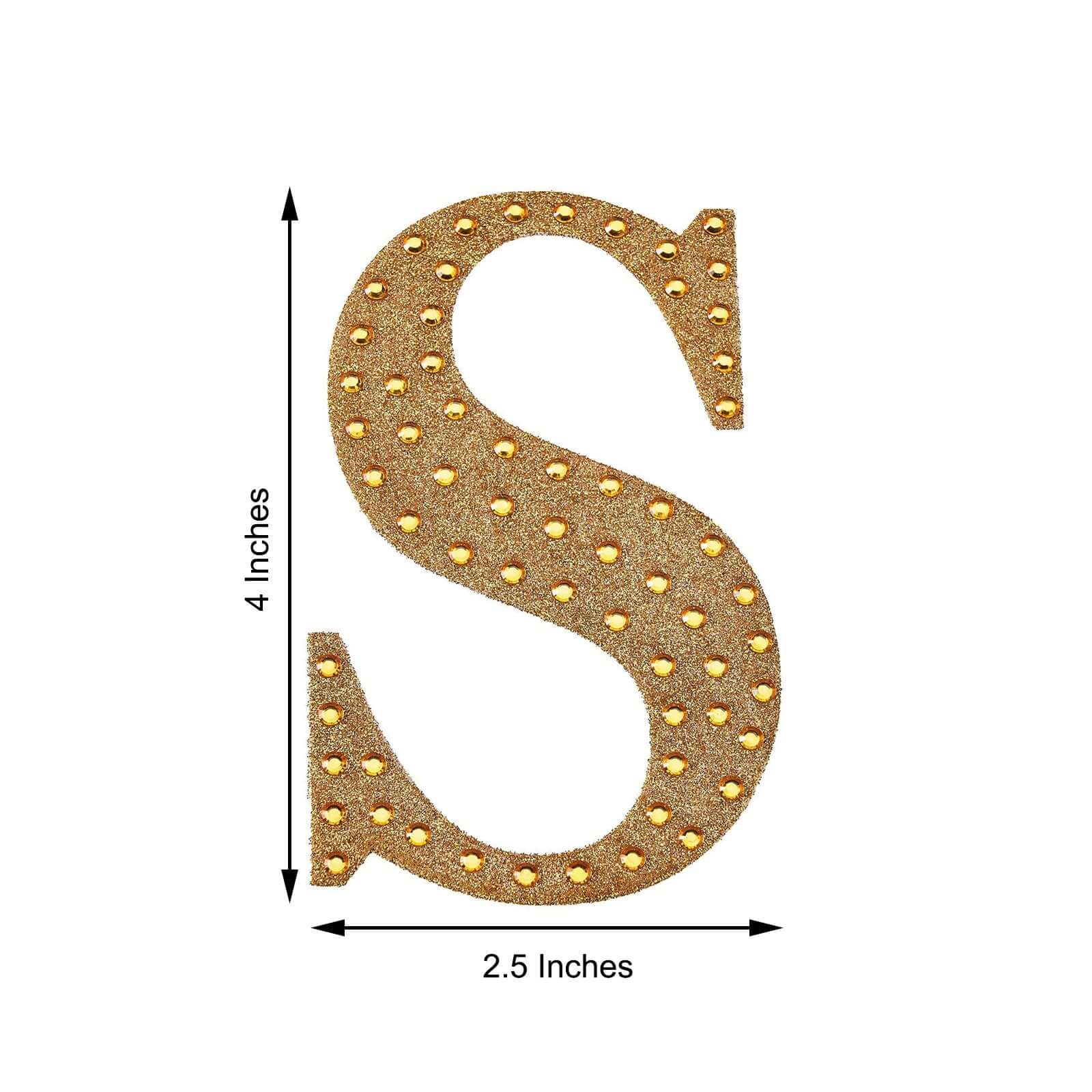 Decorative Rhinestone Alphabet "S" Letter Stickers 4", Gold Glitter Adhesive Craft Letters - DIY Sparkle Embellishments - Image 3