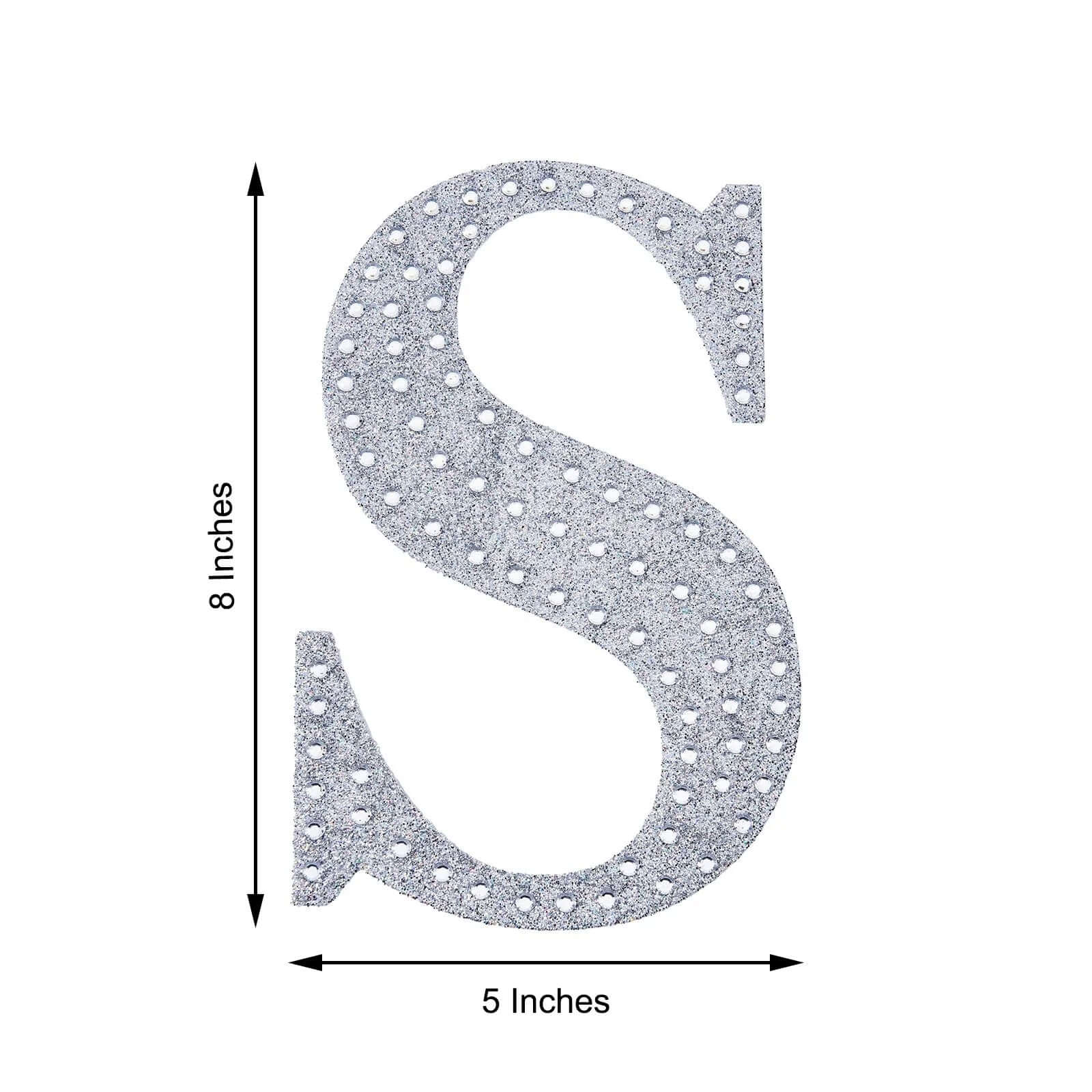 Decorative Rhinestone Alphabet "S" Letter Stickers 8", Silver Glitter Adhesive Craft Letters - DIY Sparkle Embellishments - Image 3