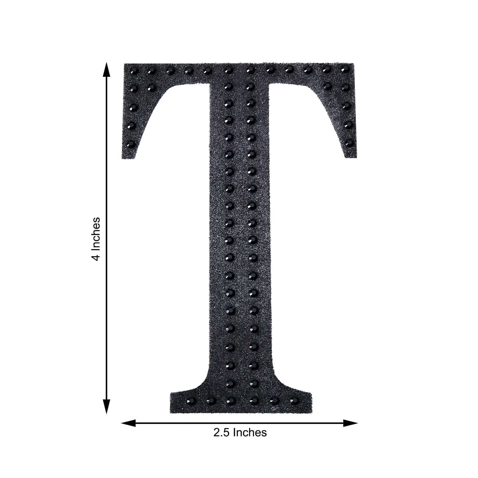 Decorative Rhinestone Alphabet "T" Letter Stickers 4", Black Glitter Adhesive Craft Letters - DIY Sparkle Embellishments - Image 3