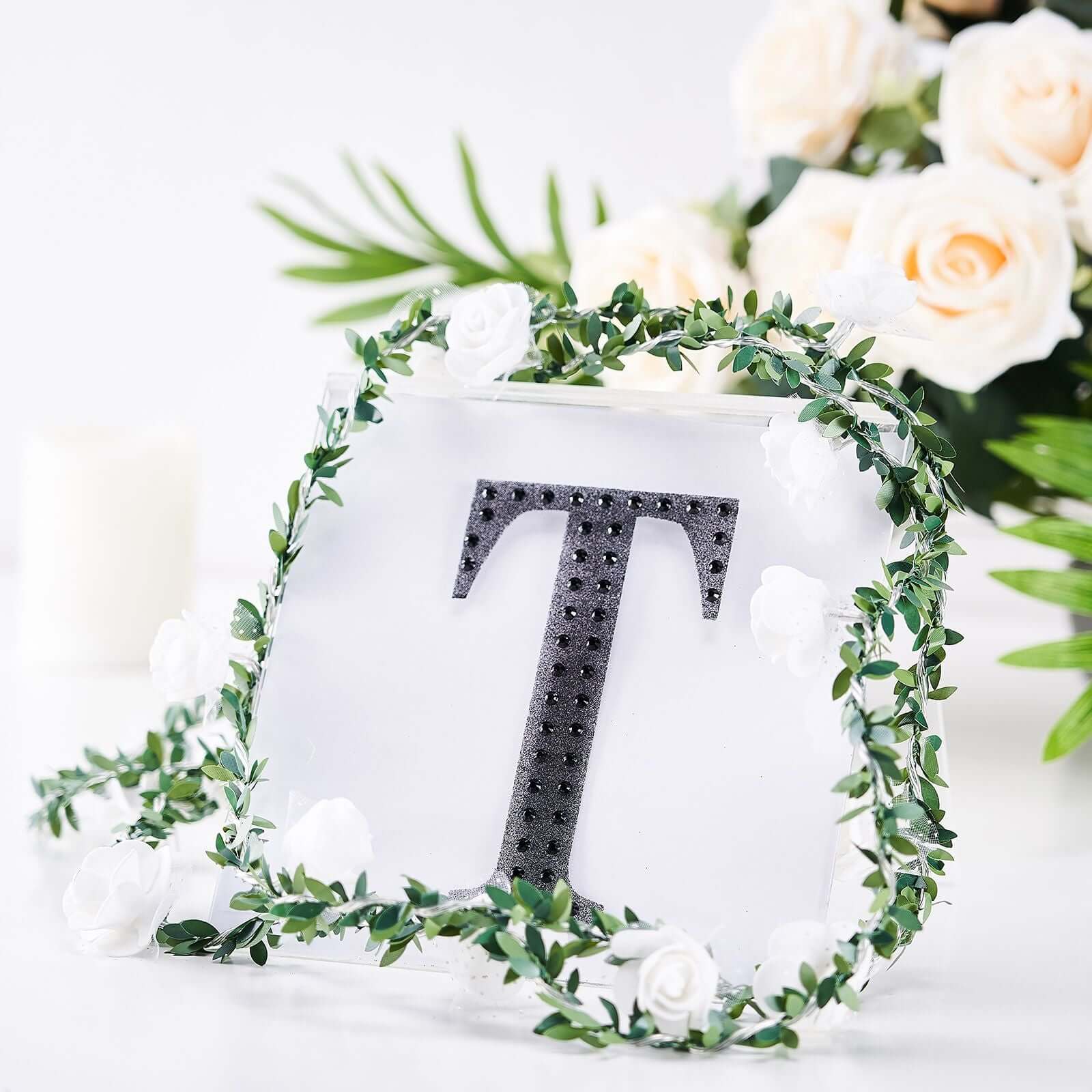 Decorative Rhinestone Alphabet "T" Letter Stickers 6", Black Glitter Adhesive Craft Letters - DIY Sparkle Embellishments - Image 7