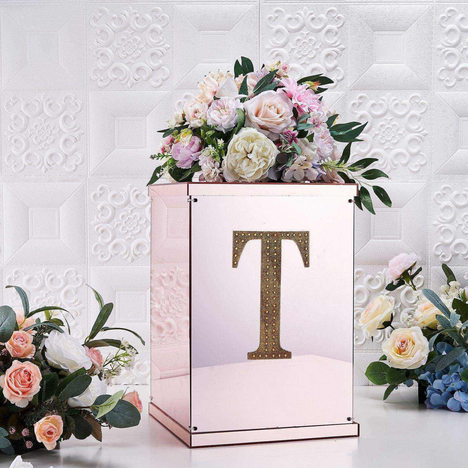 Decorative Rhinestone Alphabet "T" Letter Stickers 8", Gold Glitter Adhesive Craft Letters - DIY Sparkle Embellishments - Image 2