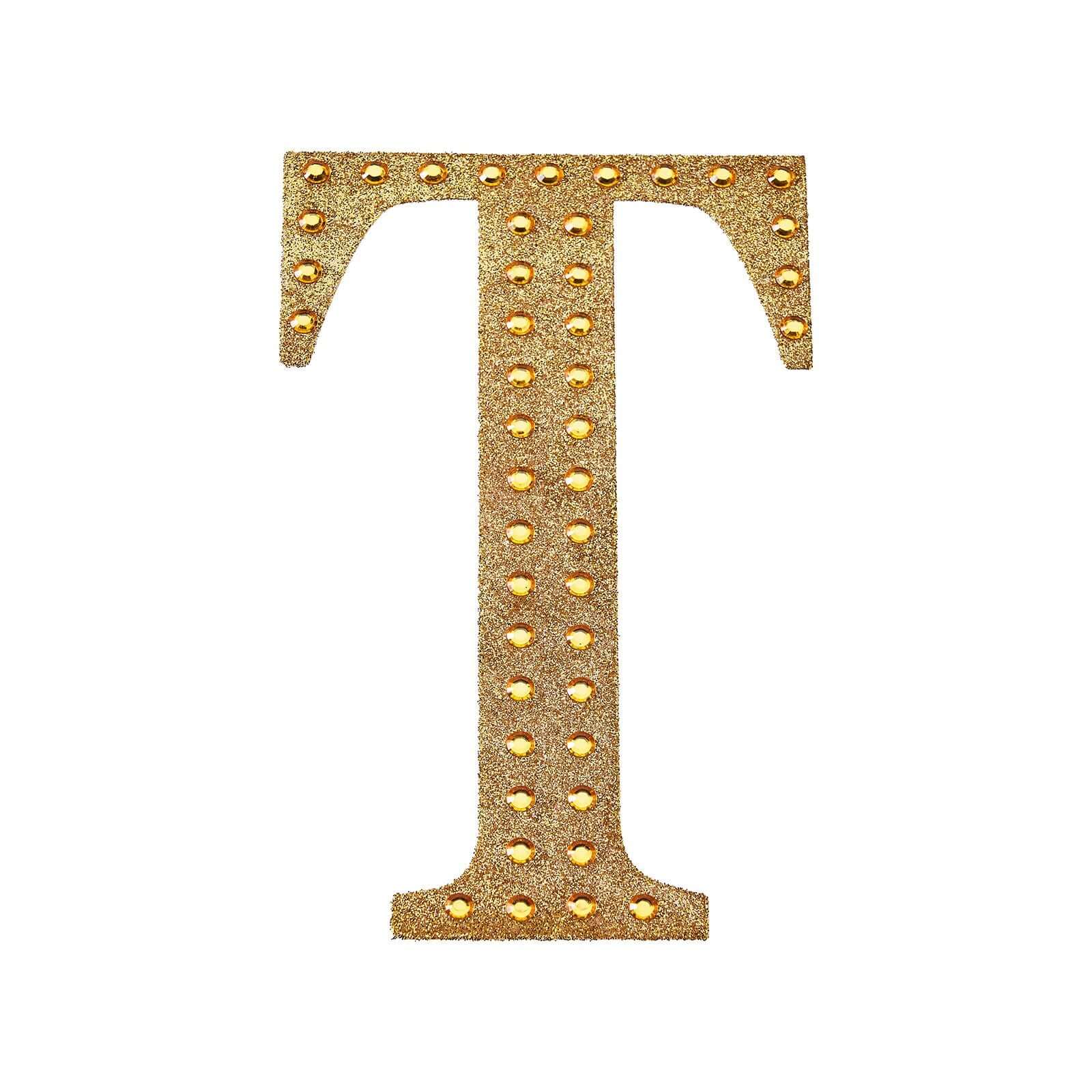 Decorative Rhinestone Alphabet "T" Letter Stickers 8", Gold Glitter Adhesive Craft Letters - DIY Sparkle Embellishments - Image 6