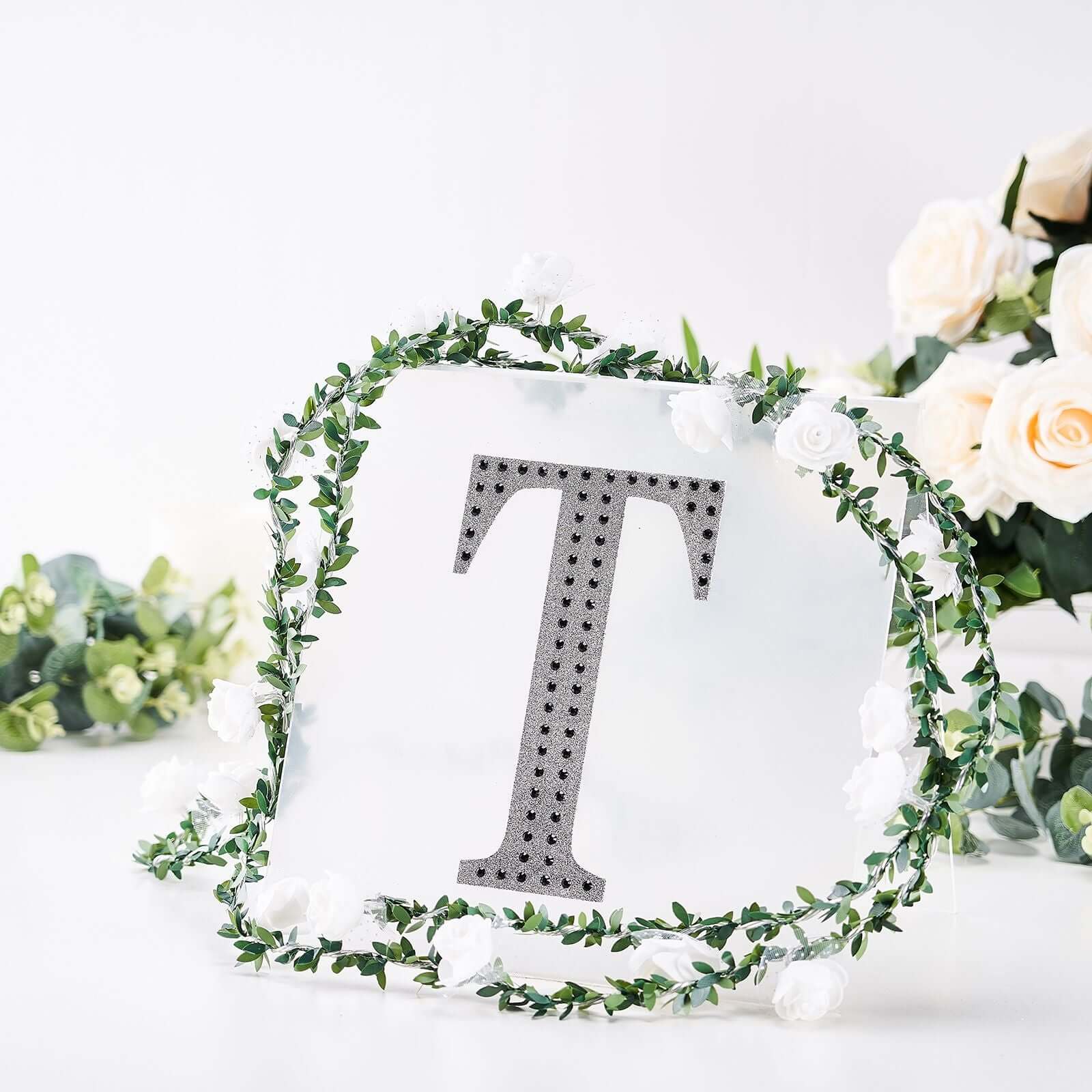 Decorative Rhinestone Alphabet "T" Letter Stickers, Glitter Adhesive Craft Letters Black DIY Sparkle Embellishments 8" - Image 7