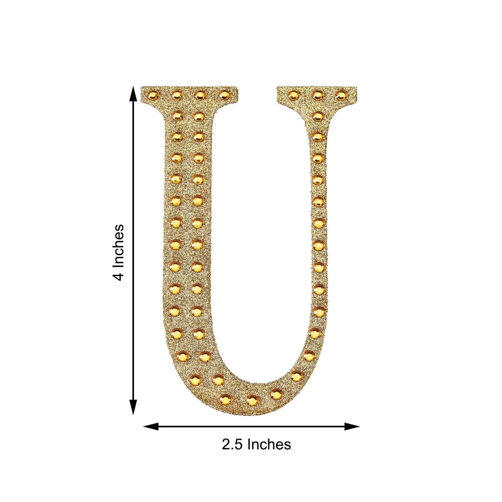 Decorative Rhinestone Alphabet "U" Letter Stickers 4", Gold Glitter Adhesive Craft Letters - DIY Sparkle Embellishments - Image 3