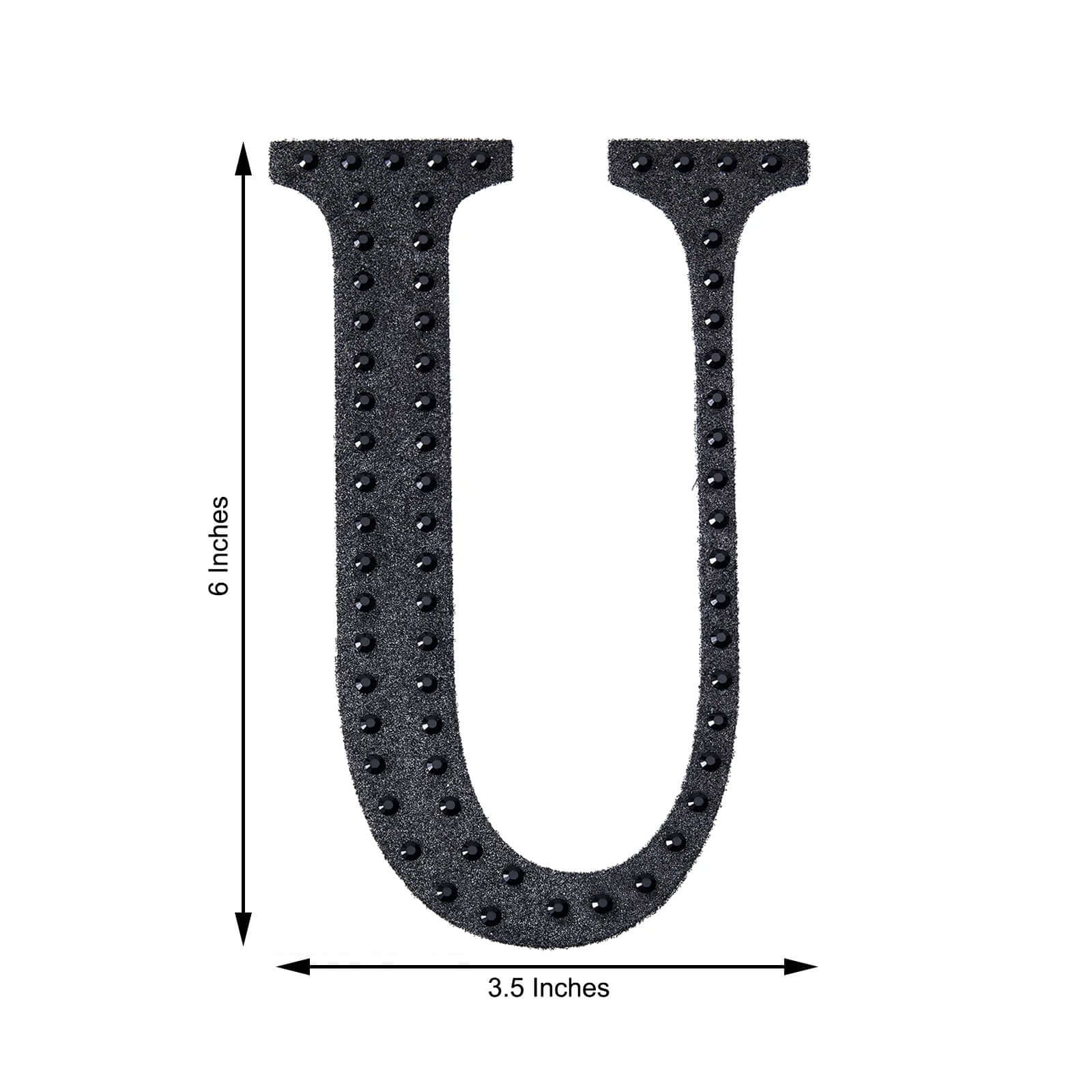 Decorative Rhinestone Alphabet "U" Letter Stickers 6", Black Glitter Adhesive Craft Letters - DIY Sparkle Embellishments - Image 3
