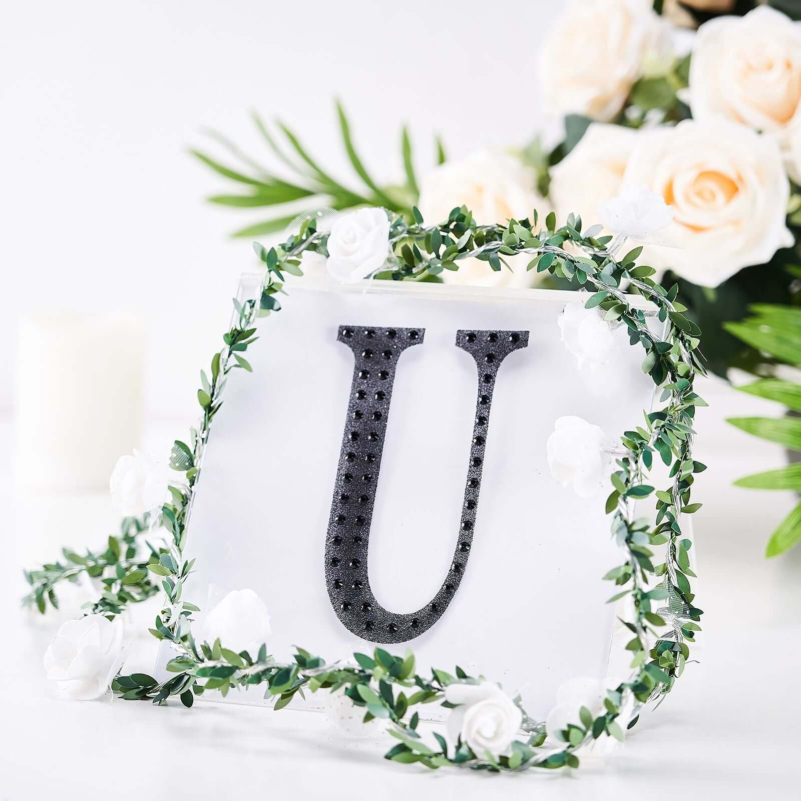 Decorative Rhinestone Alphabet "U" Letter Stickers 6", Black Glitter Adhesive Craft Letters - DIY Sparkle Embellishments - Image 7