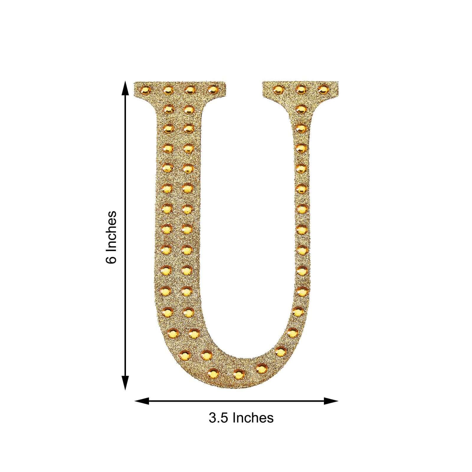 Decorative Rhinestone Alphabet "U" Letter Stickers 6", Gold Glitter Adhesive Craft Letters - DIY Sparkle Embellishments - Image 3