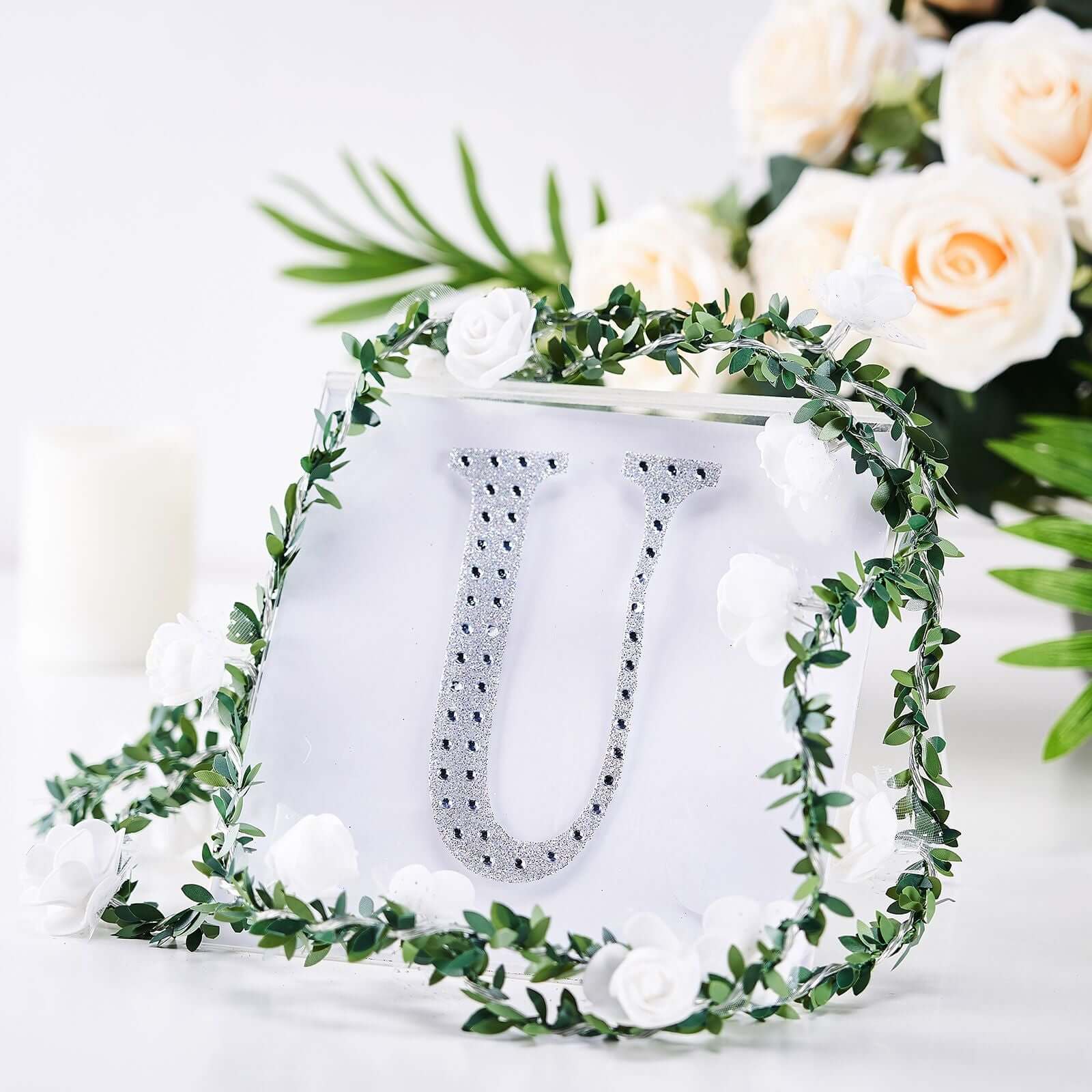 Decorative Rhinestone Alphabet "U" Letter Stickers 6", Silver Glitter Adhesive Craft Letters - DIY Sparkle Embellishments - Image 2