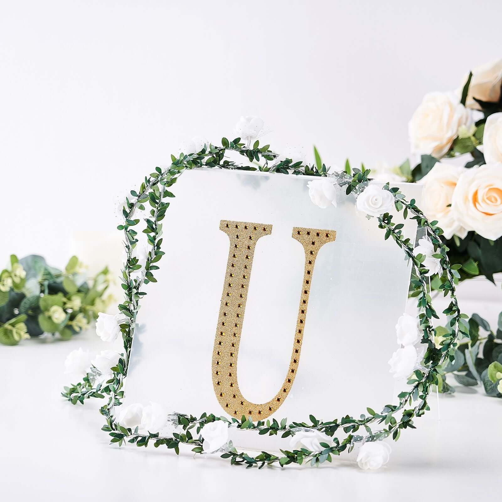 Decorative Rhinestone Alphabet "U" Letter Stickers 8", Gold Glitter Adhesive Craft Letters - DIY Sparkle Embellishments - Image 7
