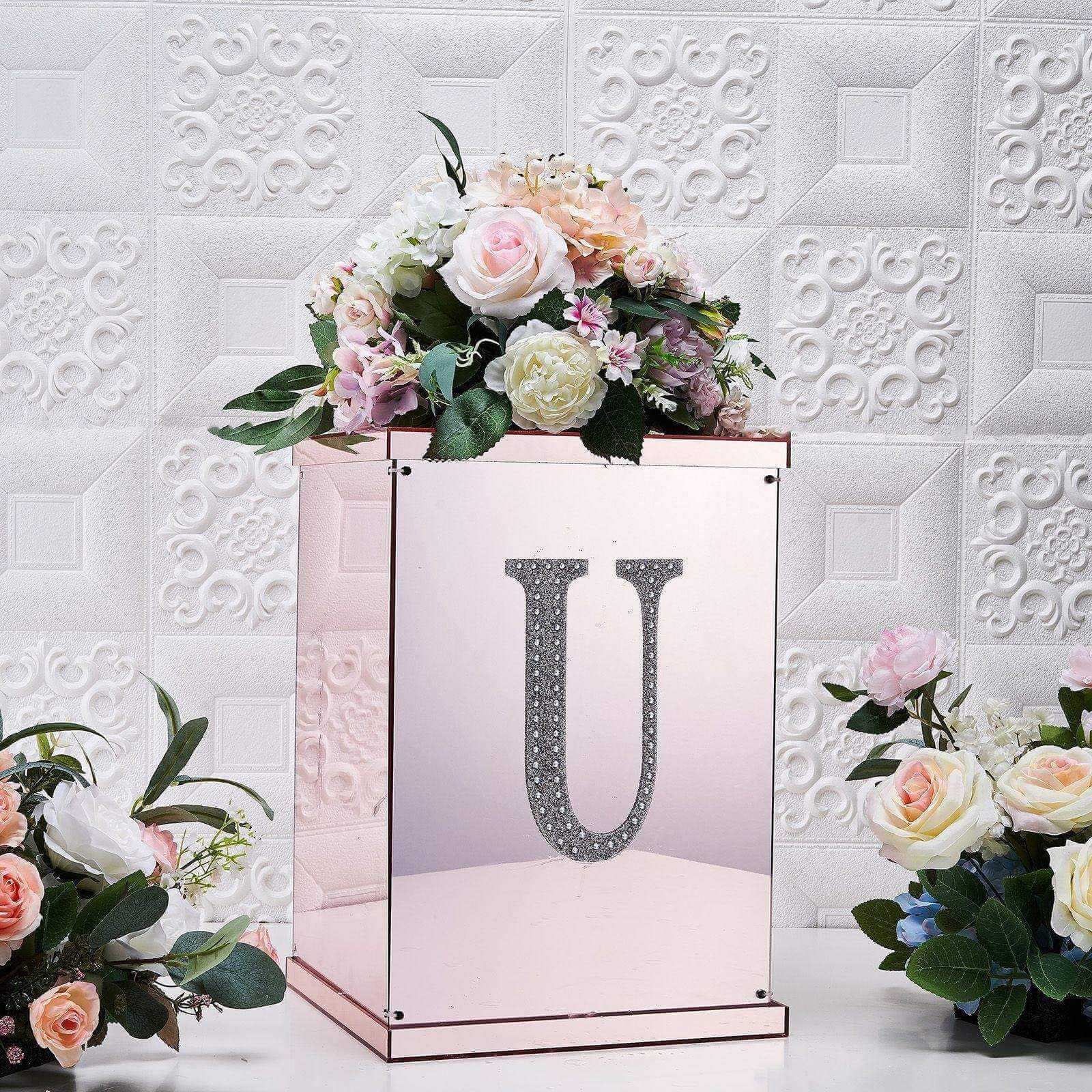 Decorative Rhinestone Alphabet "U" Letter Stickers 8", Silver Glitter Adhesive Craft Letters - DIY Sparkle Embellishments - Image 2