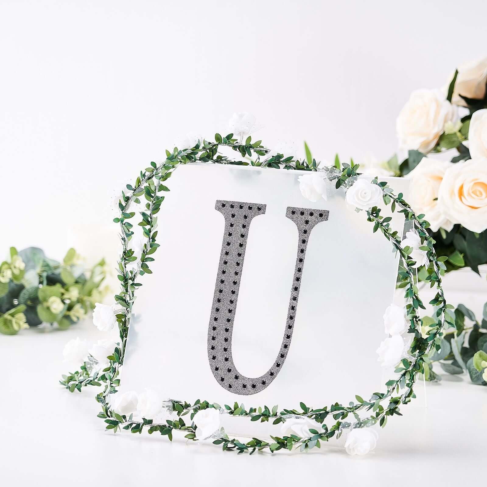 Decorative Rhinestone Alphabet "U" Letter Stickers, Glitter Adhesive Craft Letters Black DIY Sparkle Embellishments 8" - Image 7