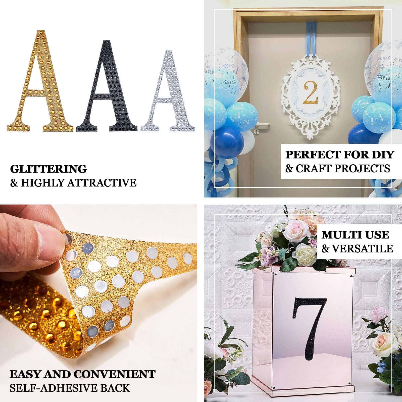 Decorative Rhinestone Alphabet "V" Letter Stickers 4", Gold Glitter Adhesive Craft Letters - DIY Sparkle Embellishments - Image 4