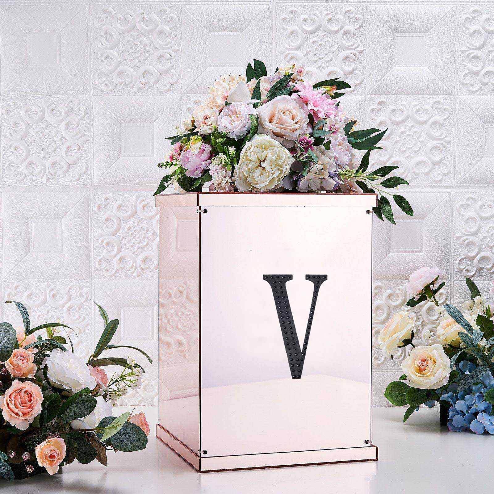 Decorative Rhinestone Alphabet "V" Letter Stickers 6", Black Glitter Adhesive Craft Letters - DIY Sparkle Embellishments