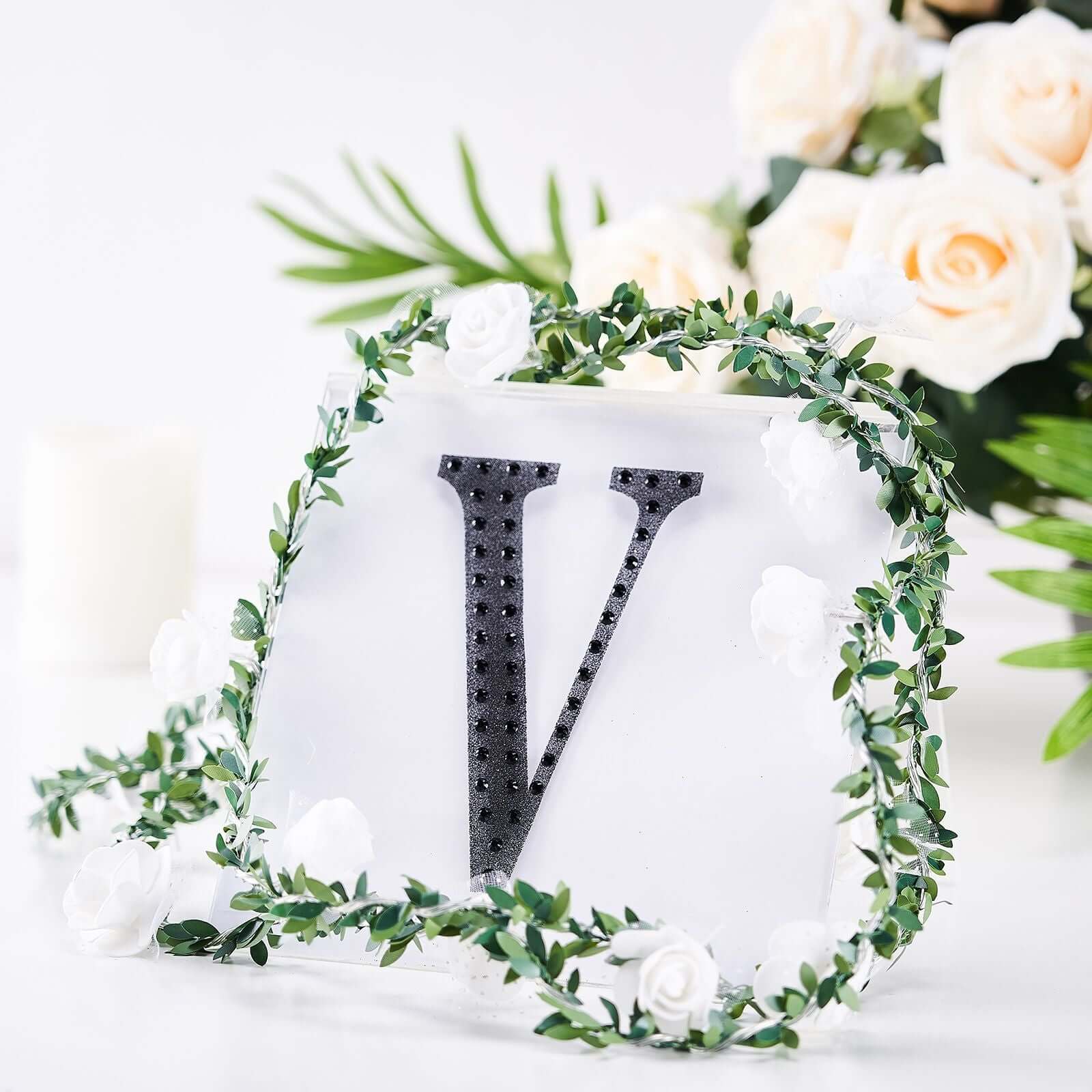 Decorative Rhinestone Alphabet "V" Letter Stickers 6", Black Glitter Adhesive Craft Letters - DIY Sparkle Embellishments - Image 7