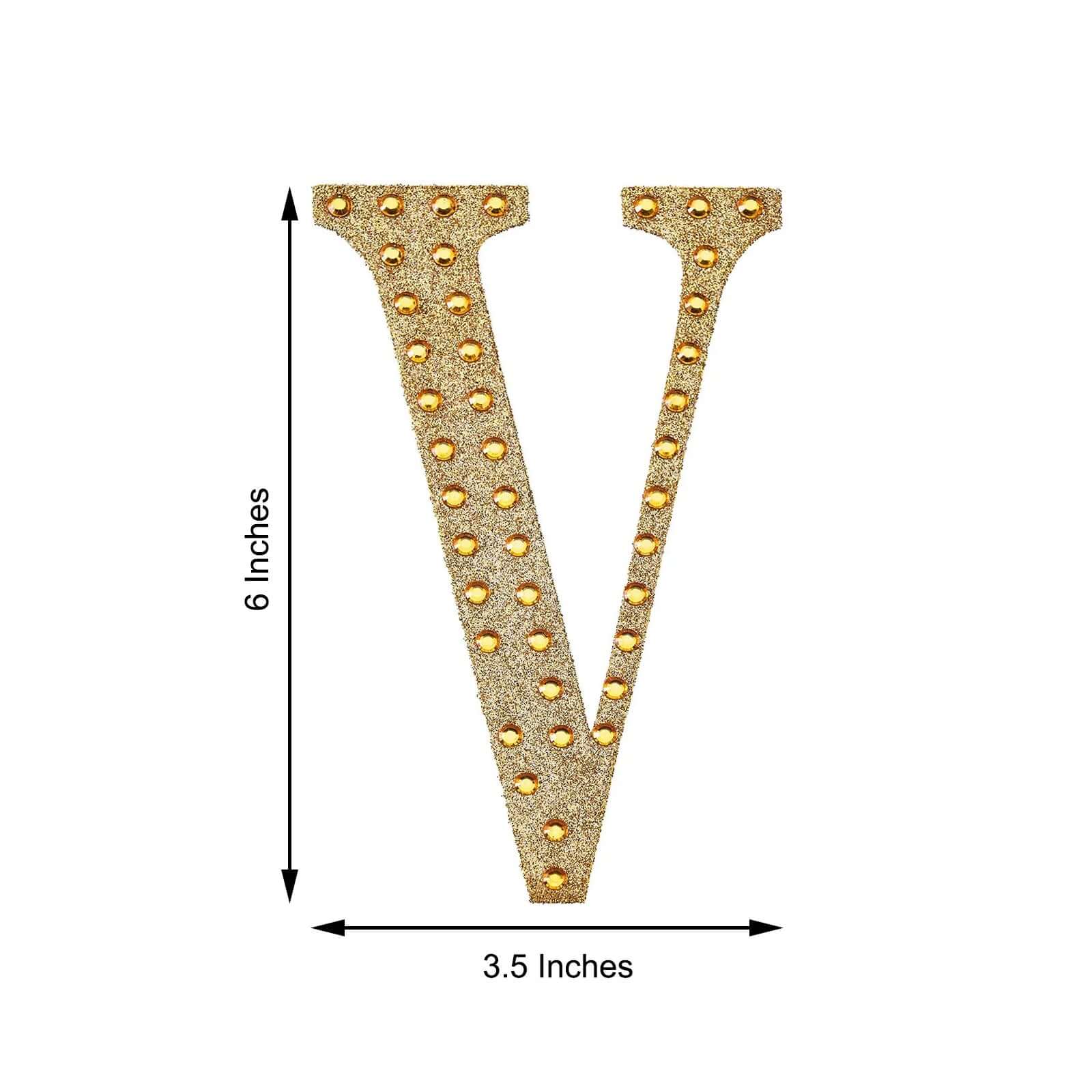 Decorative Rhinestone Alphabet "V" Letter Stickers 6", Gold Glitter Adhesive Craft Letters - DIY Sparkle Embellishments - Image 3