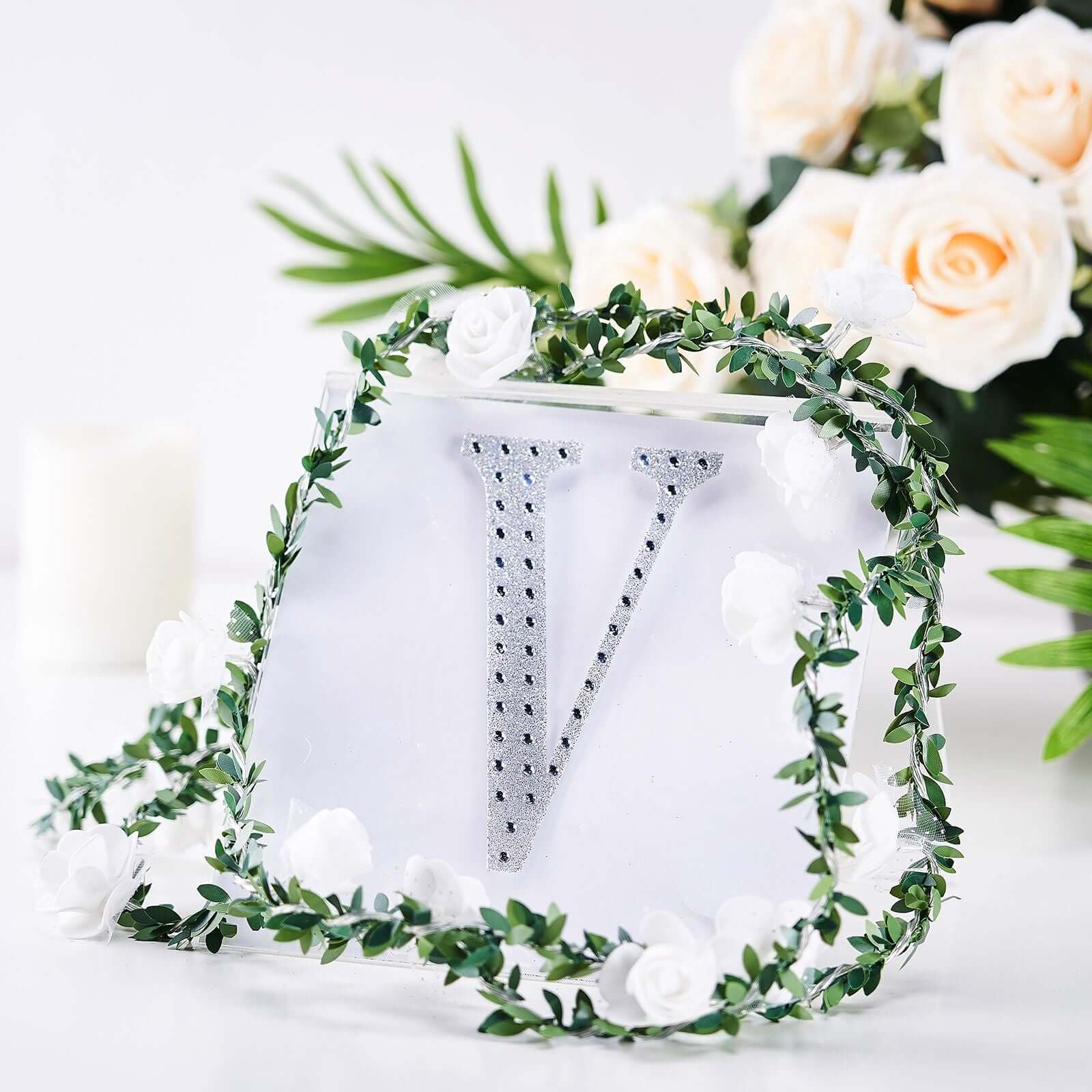 Decorative Rhinestone Alphabet "V" Letter Stickers 6", Silver Glitter Adhesive Craft Letters - DIY Sparkle Embellishments - Image 2
