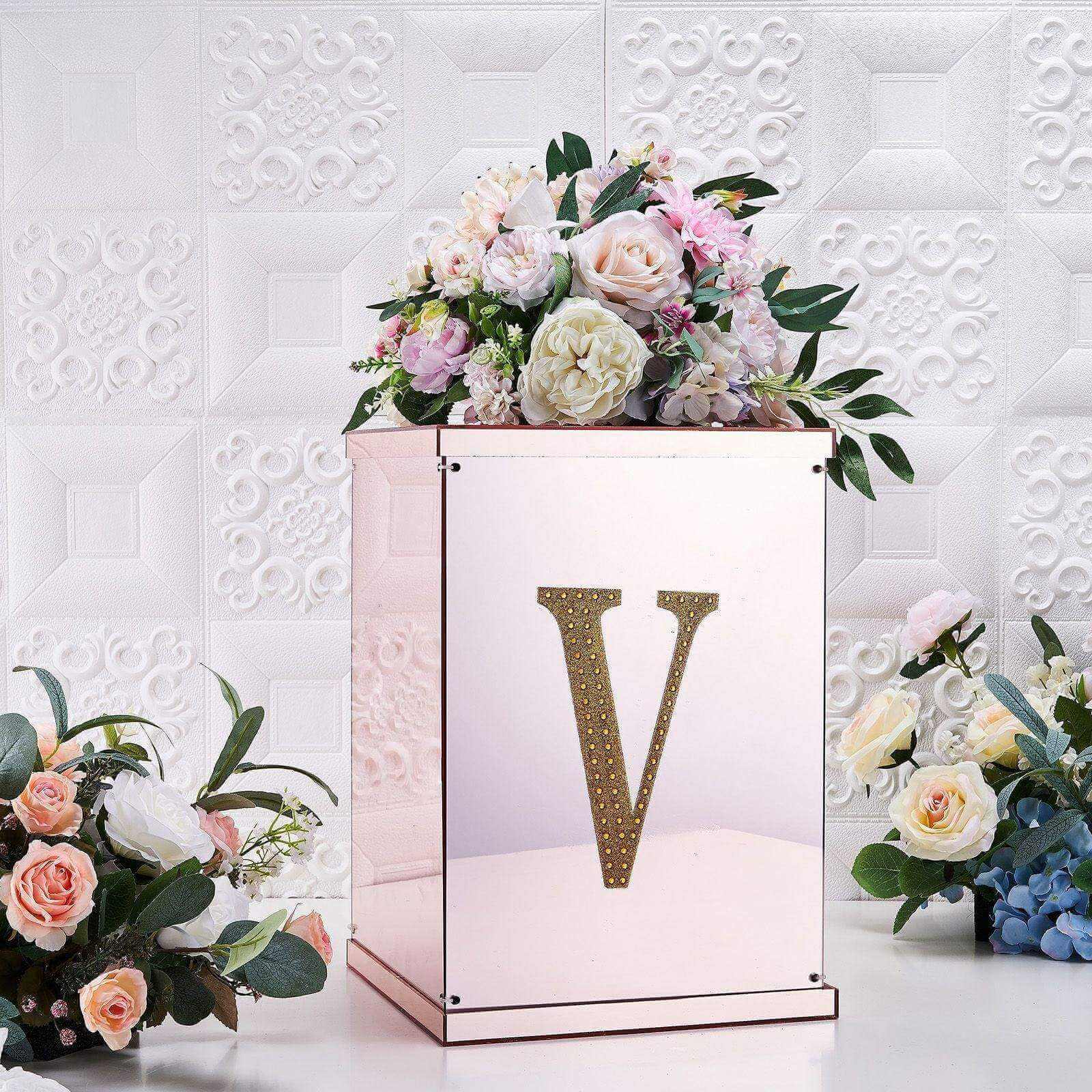 Decorative Rhinestone Alphabet "V" Letter Stickers 8", Gold Glitter Adhesive Craft Letters - DIY Sparkle Embellishments - Image 2