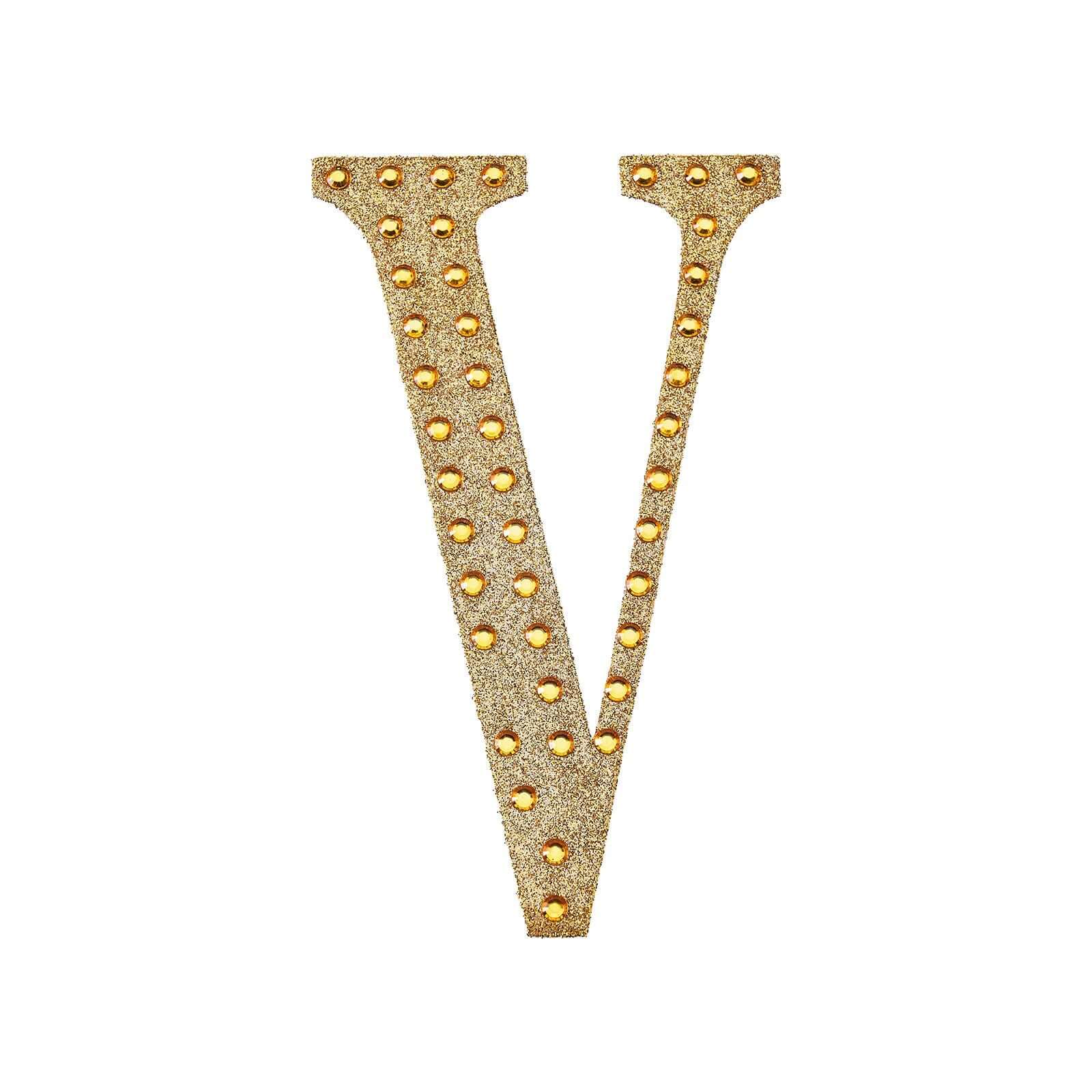 Decorative Rhinestone Alphabet "V" Letter Stickers 8", Gold Glitter Adhesive Craft Letters - DIY Sparkle Embellishments - Image 6