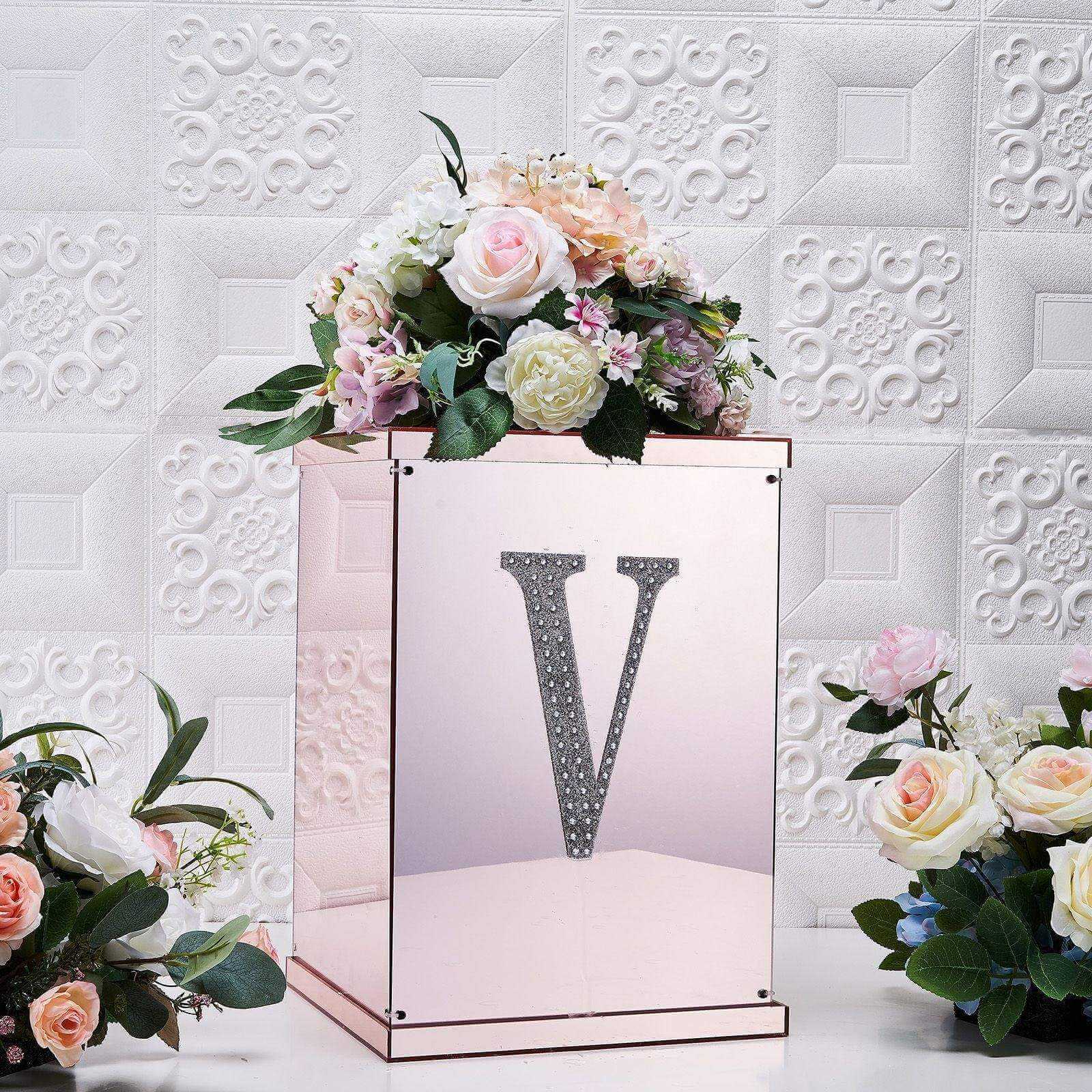 Decorative Rhinestone Alphabet "V" Letter Stickers 8", Silver Glitter Adhesive Craft Letters - DIY Sparkle Embellishments - Image 2
