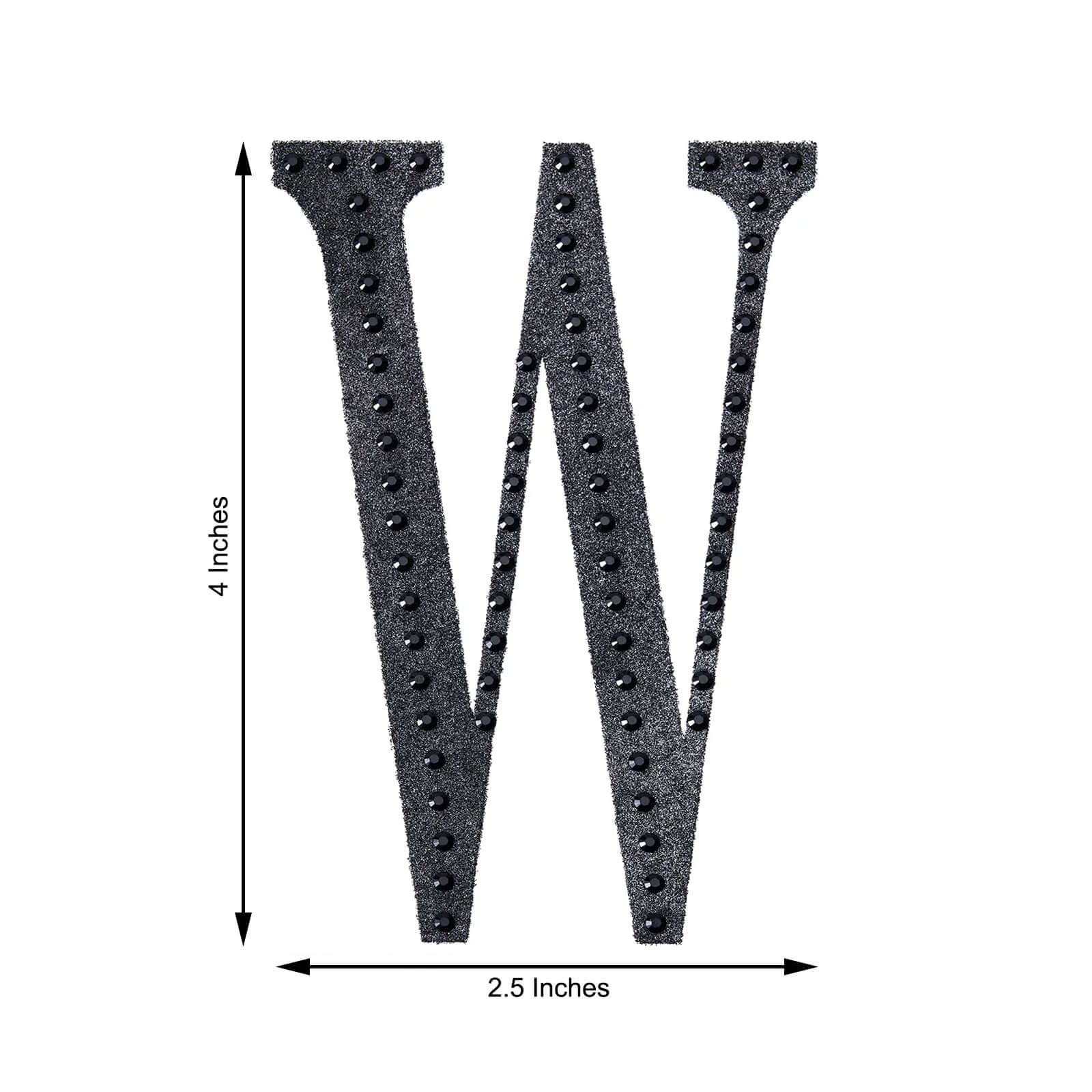 Decorative Rhinestone Alphabet "W" Letter Stickers 4", Black Glitter Adhesive Craft Letters - DIY Sparkle Embellishments - Image 3