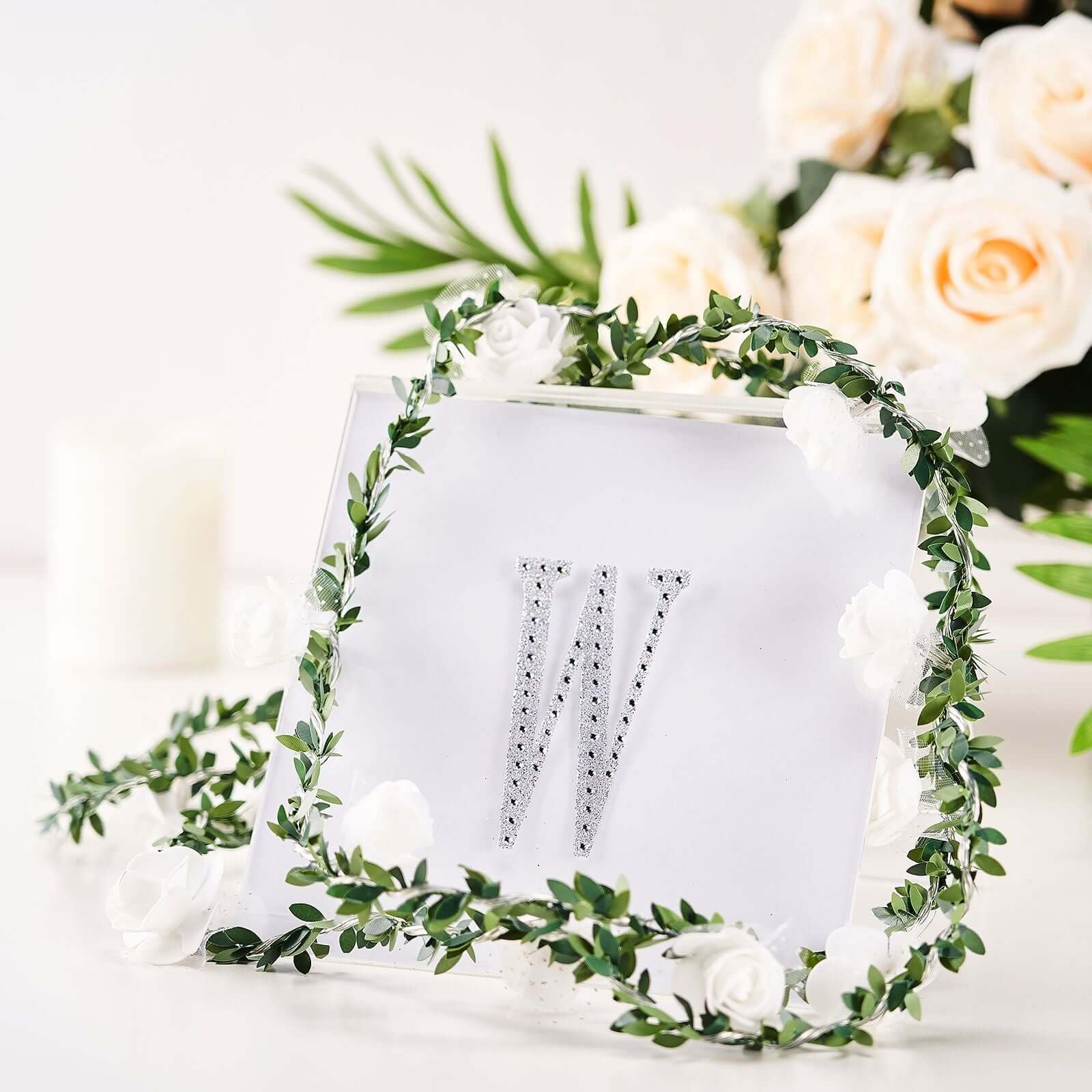 Decorative Rhinestone Alphabet "W" Letter Stickers 4", Silver Glitter Adhesive Craft Letters - DIY Sparkle Embellishments - Image 2