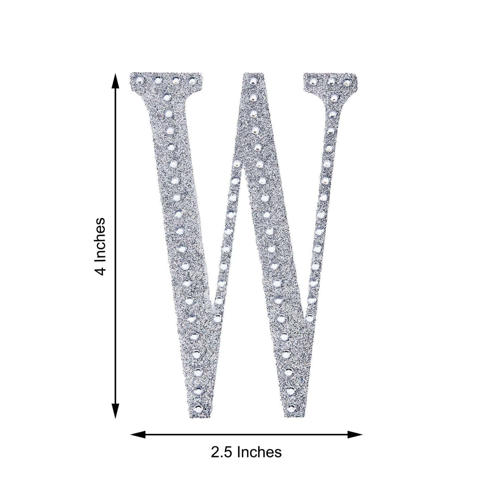 Decorative Rhinestone Alphabet "W" Letter Stickers 4", Silver Glitter Adhesive Craft Letters - DIY Sparkle Embellishments - Image 3