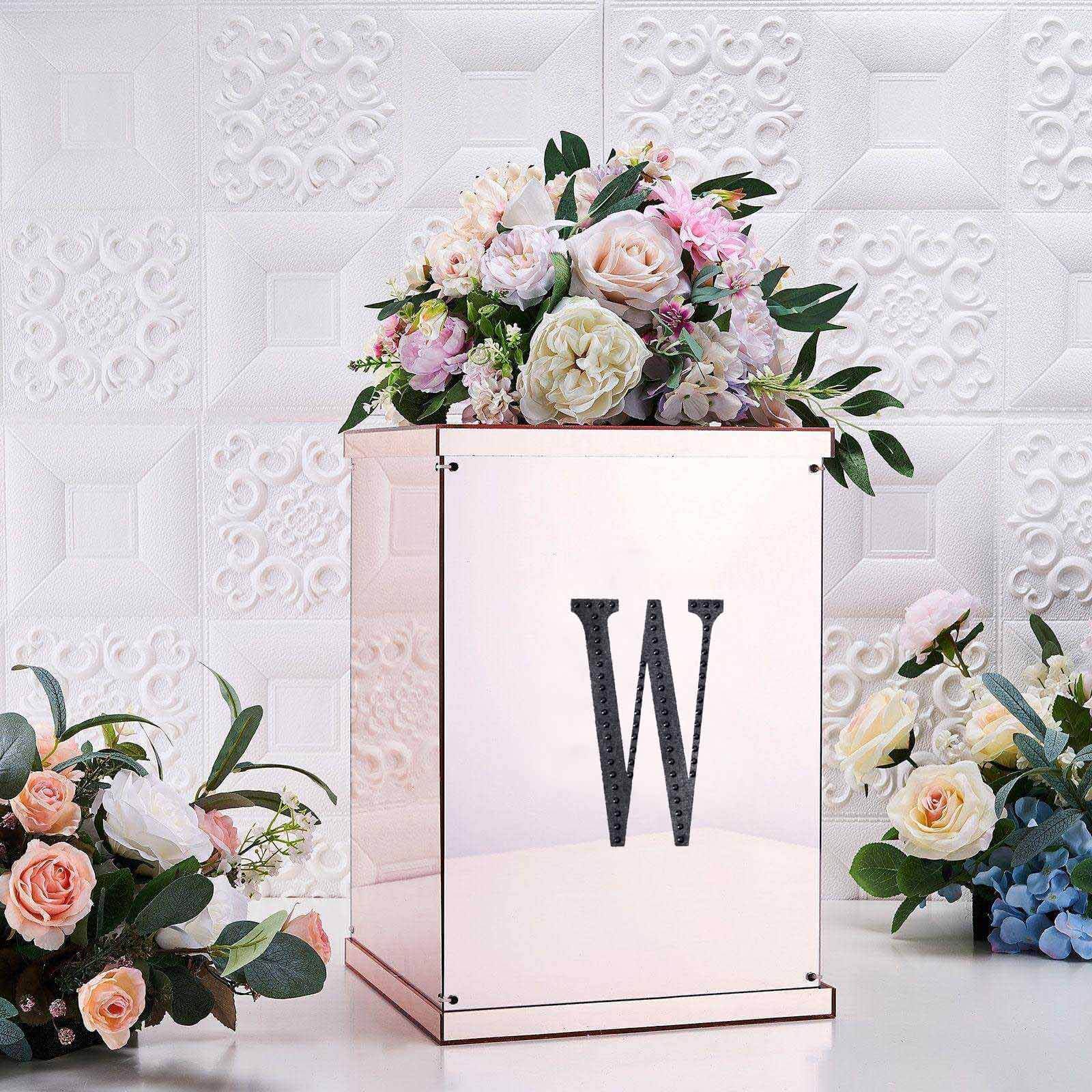 Decorative Rhinestone Alphabet "W" Letter Stickers 6", Black Glitter Adhesive Craft Letters - DIY Sparkle Embellishments