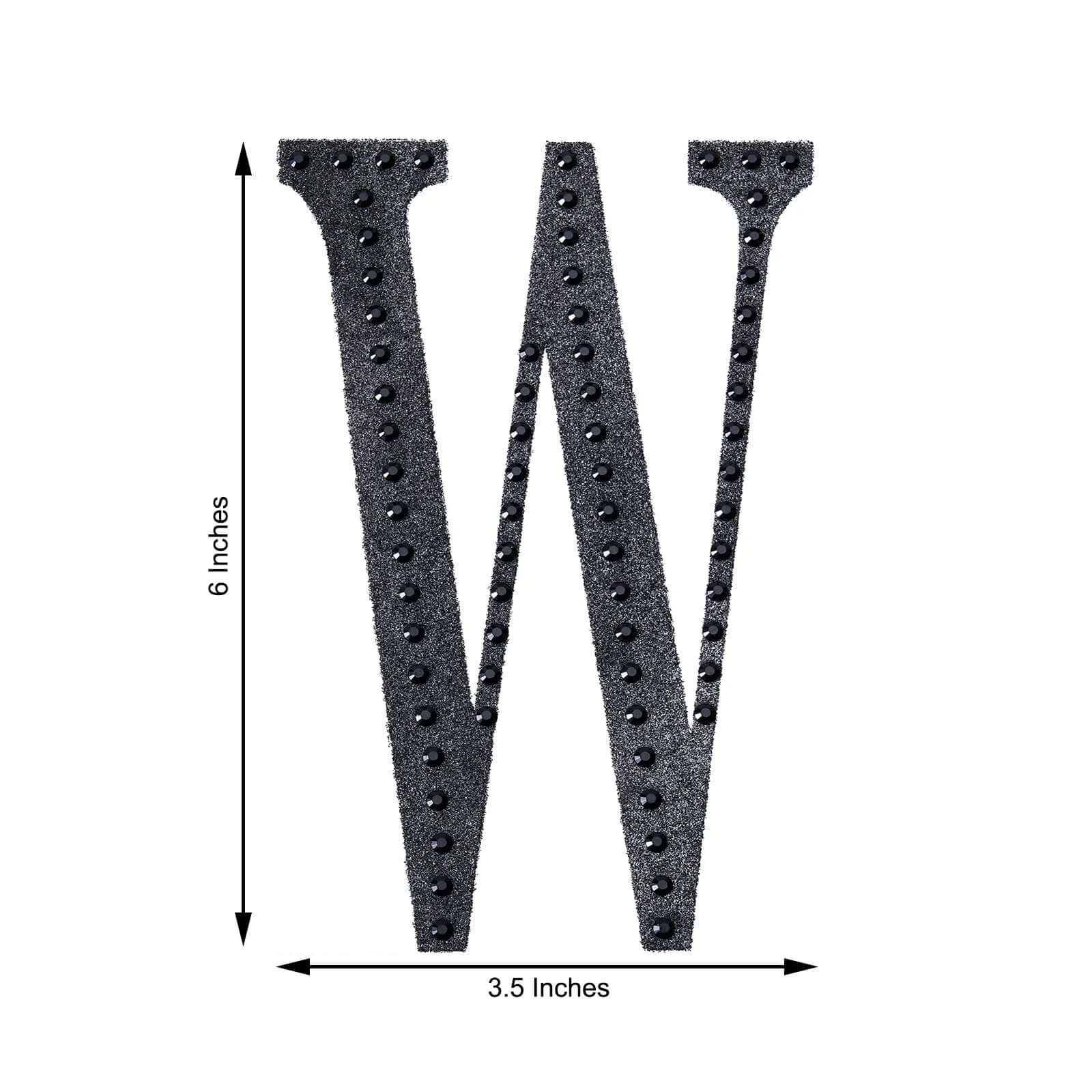 Decorative Rhinestone Alphabet "W" Letter Stickers 6", Black Glitter Adhesive Craft Letters - DIY Sparkle Embellishments - Image 3