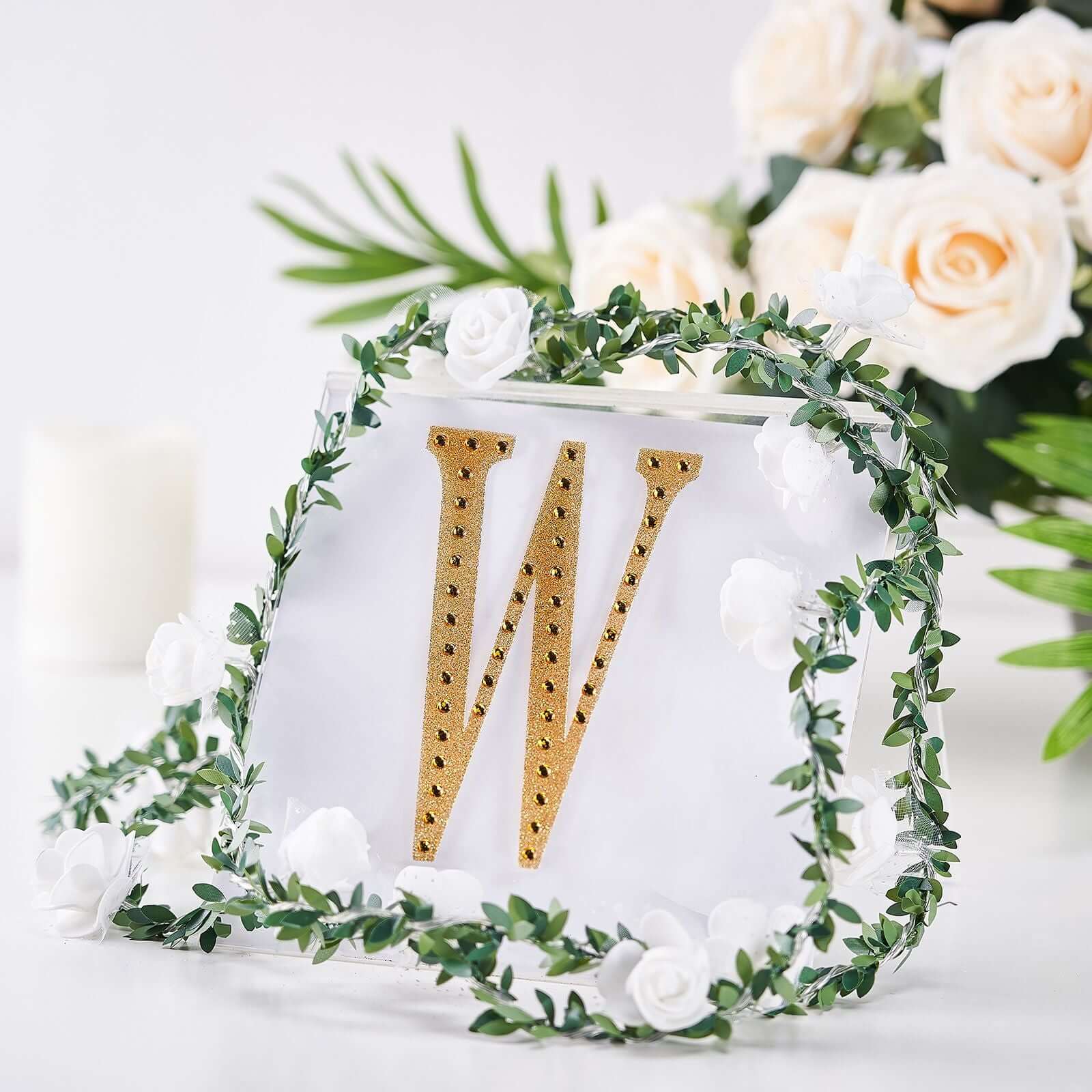Decorative Rhinestone Alphabet "W" Letter Stickers 6", Gold Glitter Adhesive Craft Letters - DIY Sparkle Embellishments - Image 2