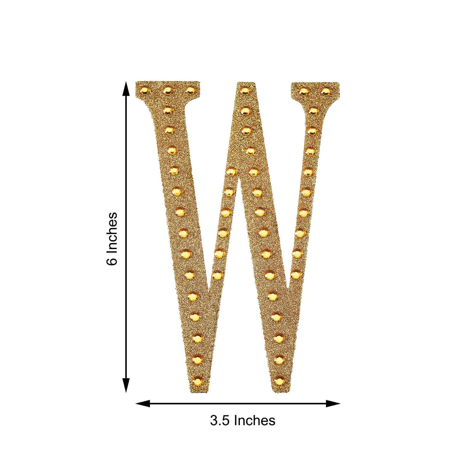 Decorative Rhinestone Alphabet "W" Letter Stickers 6", Gold Glitter Adhesive Craft Letters - DIY Sparkle Embellishments - Image 3