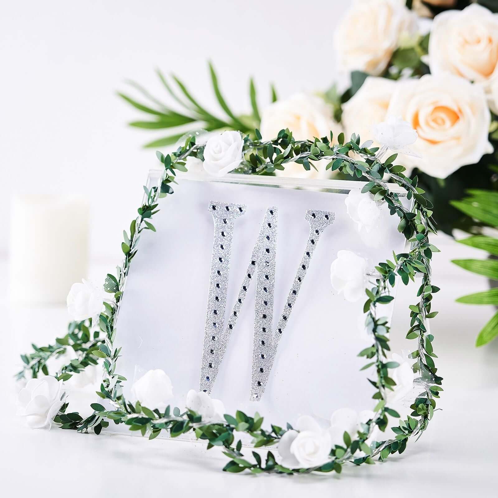 Decorative Rhinestone Alphabet "W" Letter Stickers 6", Silver Glitter Adhesive Craft Letters - DIY Sparkle Embellishments - Image 2