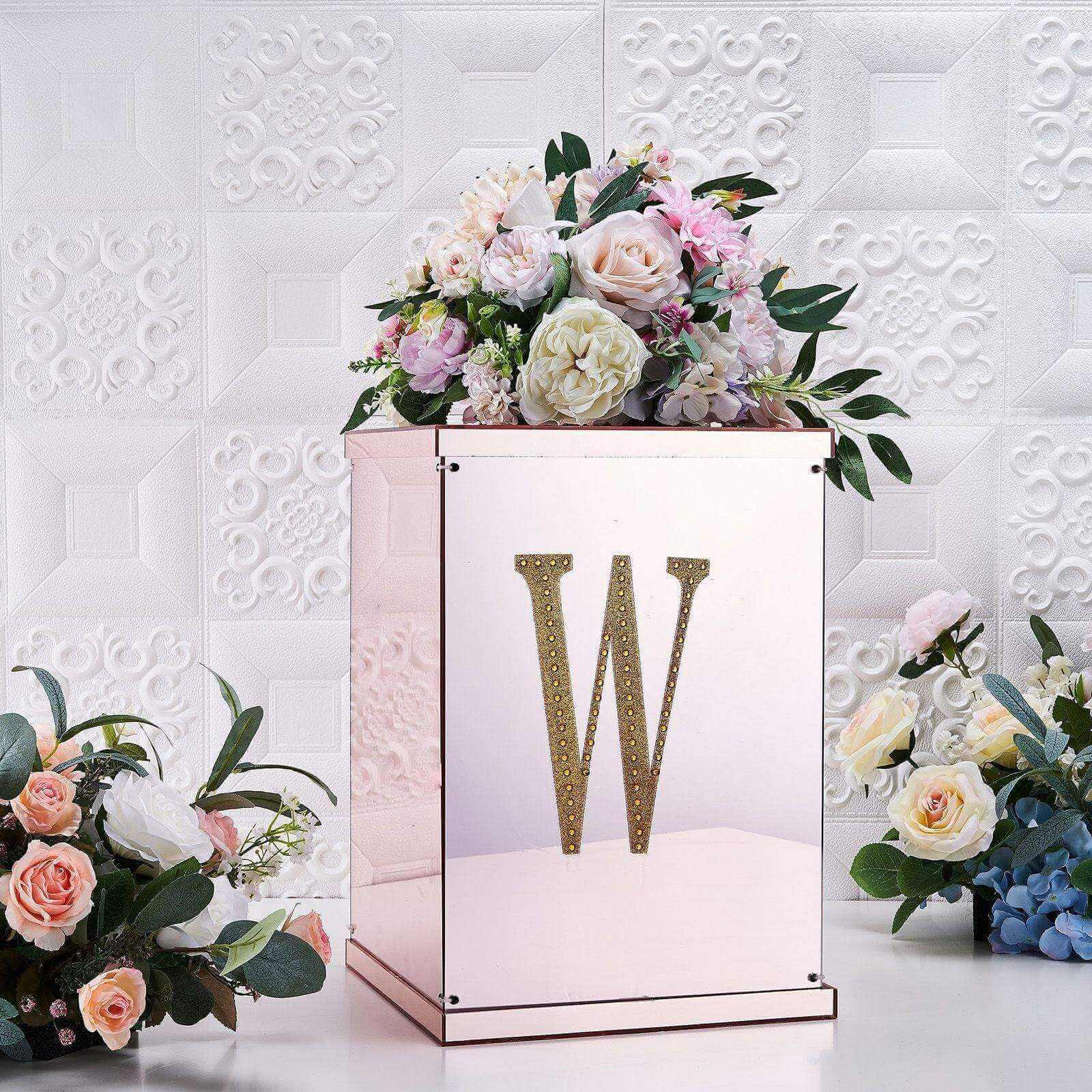Decorative Rhinestone Alphabet "W" Letter Stickers 8", Gold Glitter Adhesive Craft Letters - DIY Sparkle Embellishments - Image 2