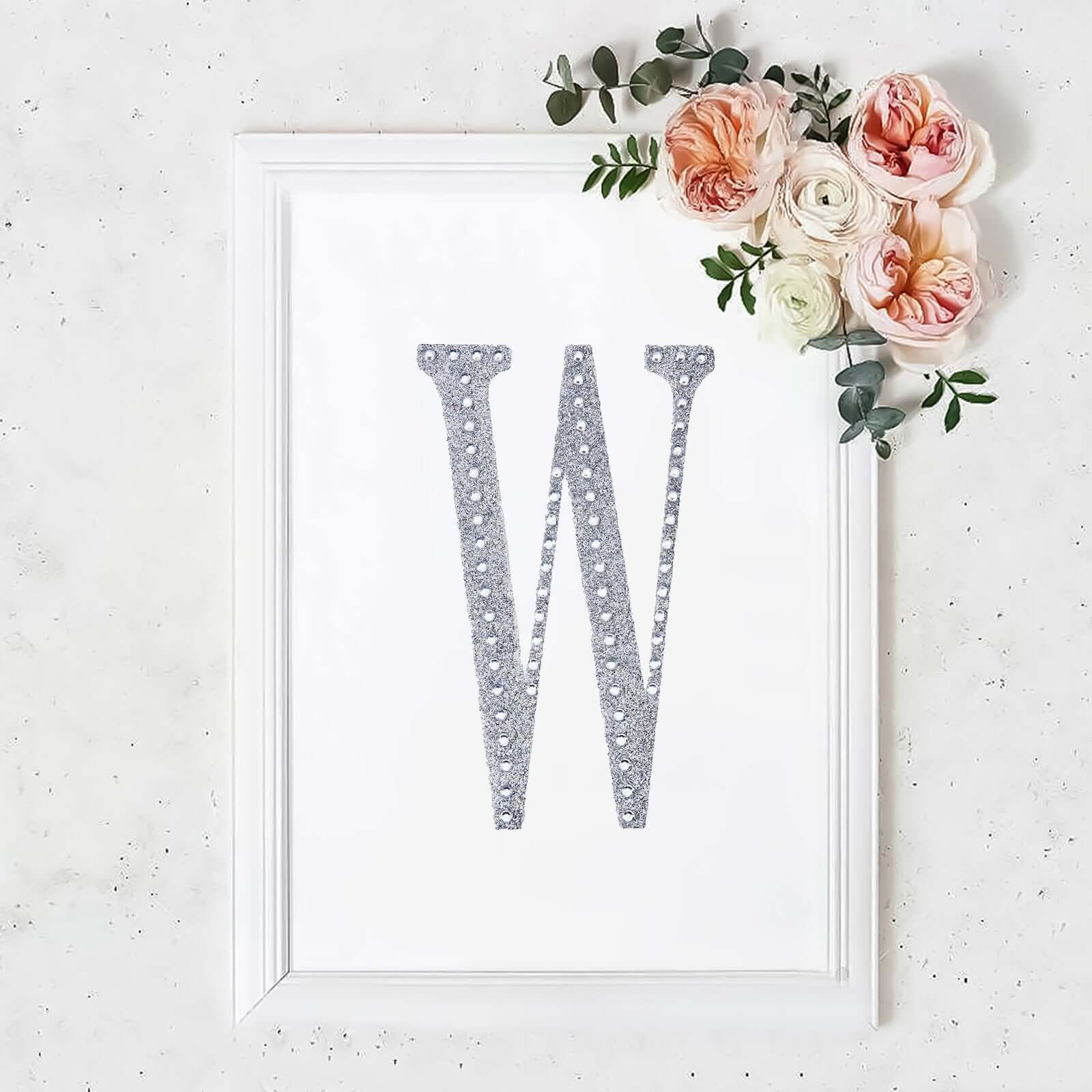 Decorative Rhinestone Alphabet "W" Letter Stickers 8", Silver Glitter Adhesive Craft Letters - DIY Sparkle Embellishments - Image 11