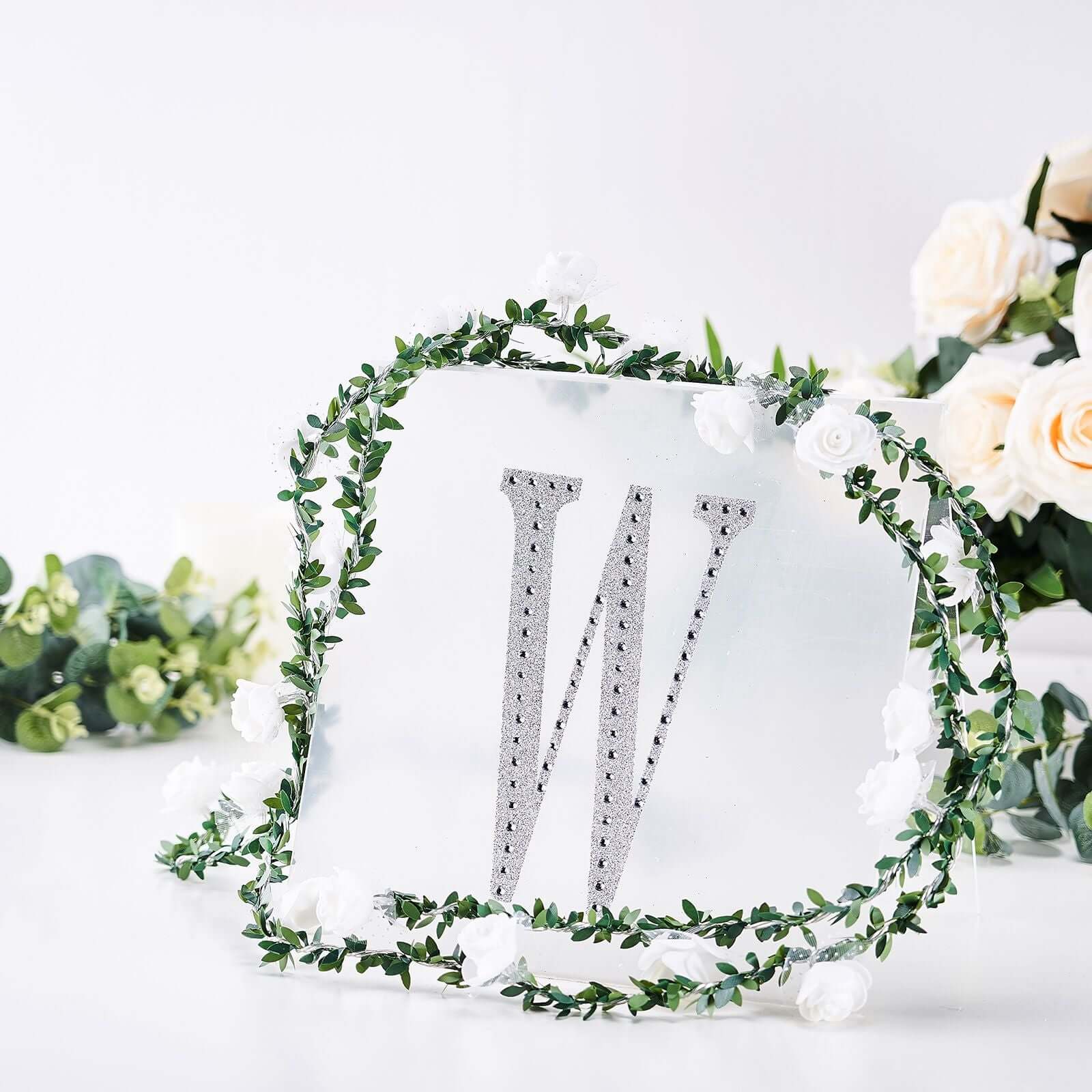 Decorative Rhinestone Alphabet "W" Letter Stickers 8", Silver Glitter Adhesive Craft Letters - DIY Sparkle Embellishments - Image 7