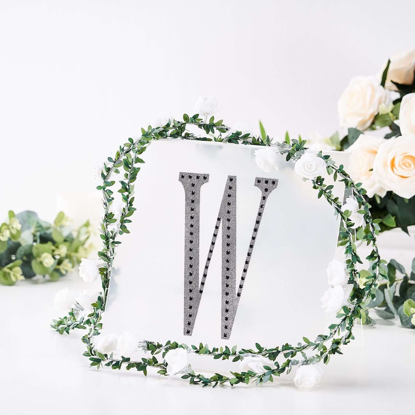 Decorative Rhinestone Alphabet "W" Letter Stickers, Glitter Adhesive Craft Letters Black DIY Sparkle Embellishments 8" - Image 7