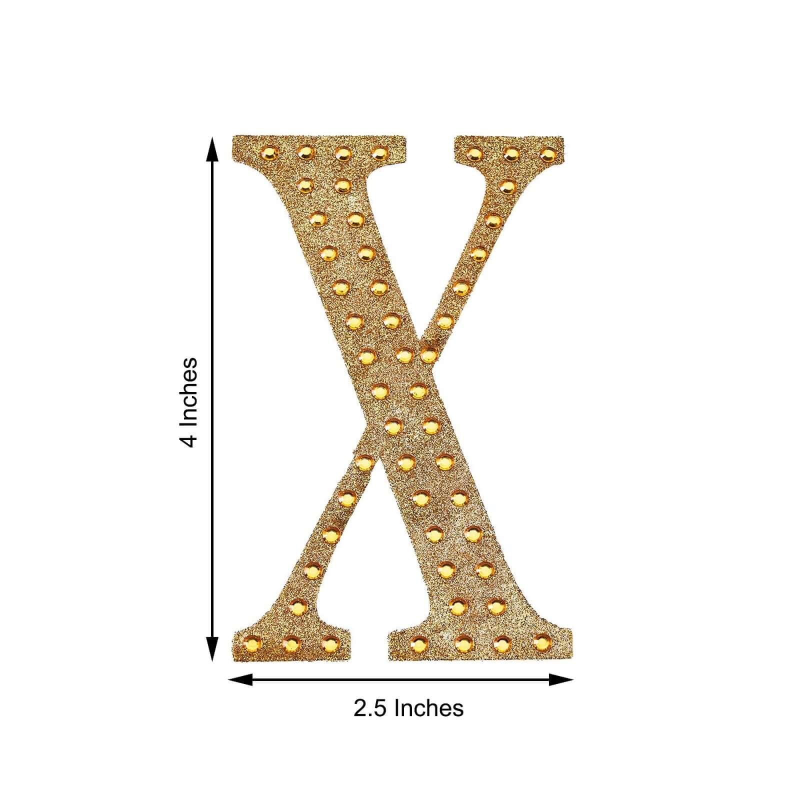 Decorative Rhinestone Alphabet "X" Letter Stickers 4", Gold Glitter Adhesive Craft Letters - DIY Sparkle Embellishments - Image 3