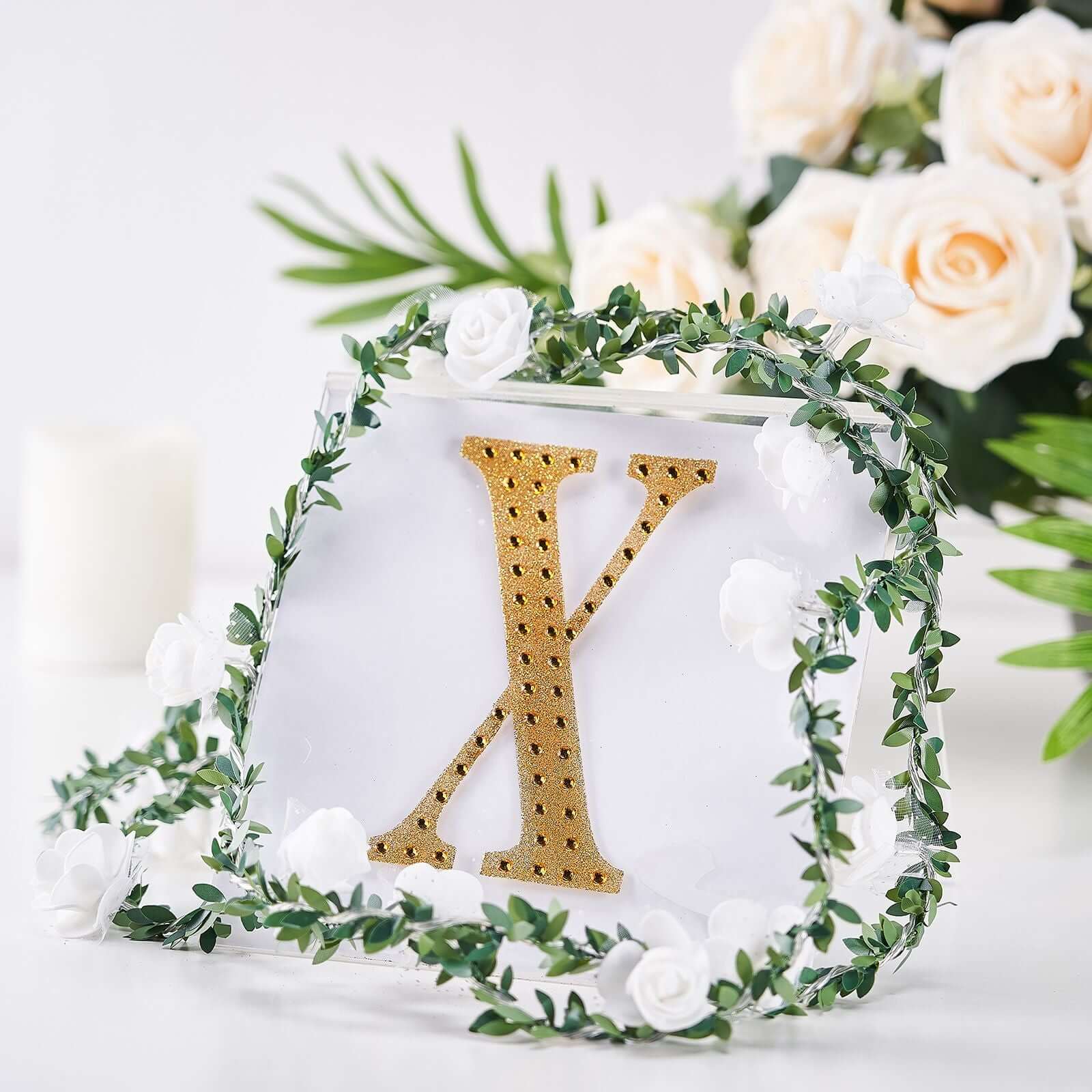 Decorative Rhinestone Alphabet "X" Letter Stickers 6", Gold Glitter Adhesive Craft Letters - DIY Sparkle Embellishments - Image 2