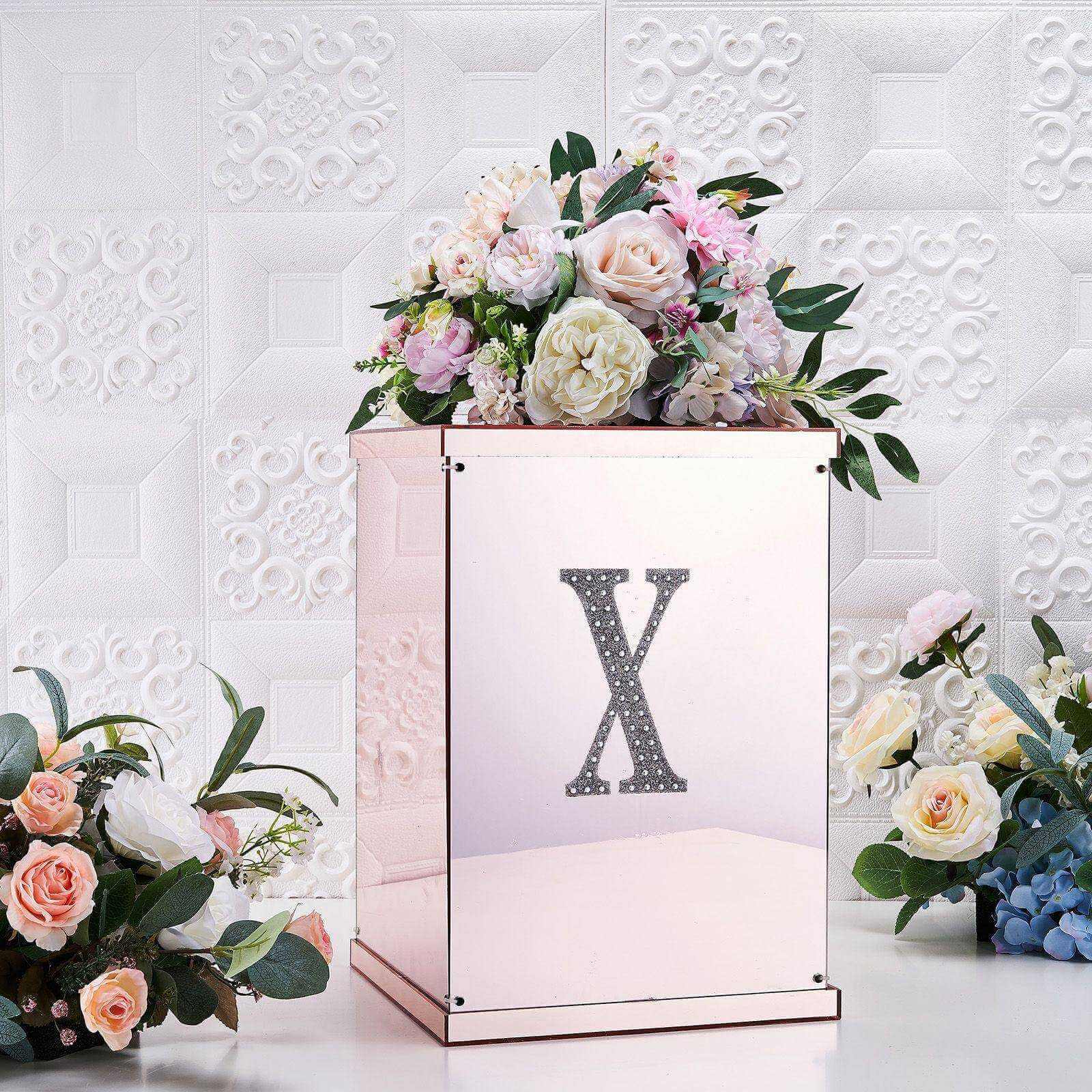 Decorative Rhinestone Alphabet "X" Letter Stickers 6", Silver Glitter Adhesive Craft Letters - DIY Sparkle Embellishments