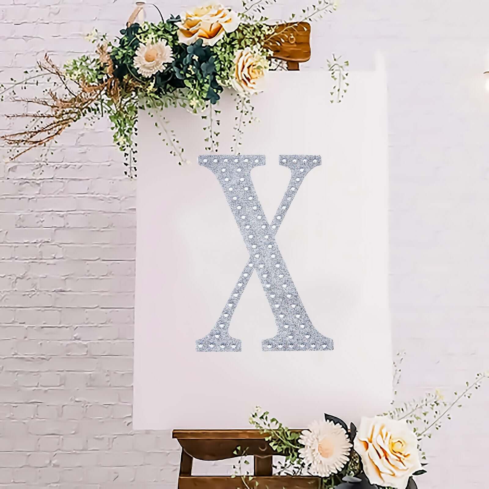 Decorative Rhinestone Alphabet "X" Letter Stickers 8", Silver Glitter Adhesive Craft Letters - DIY Sparkle Embellishments