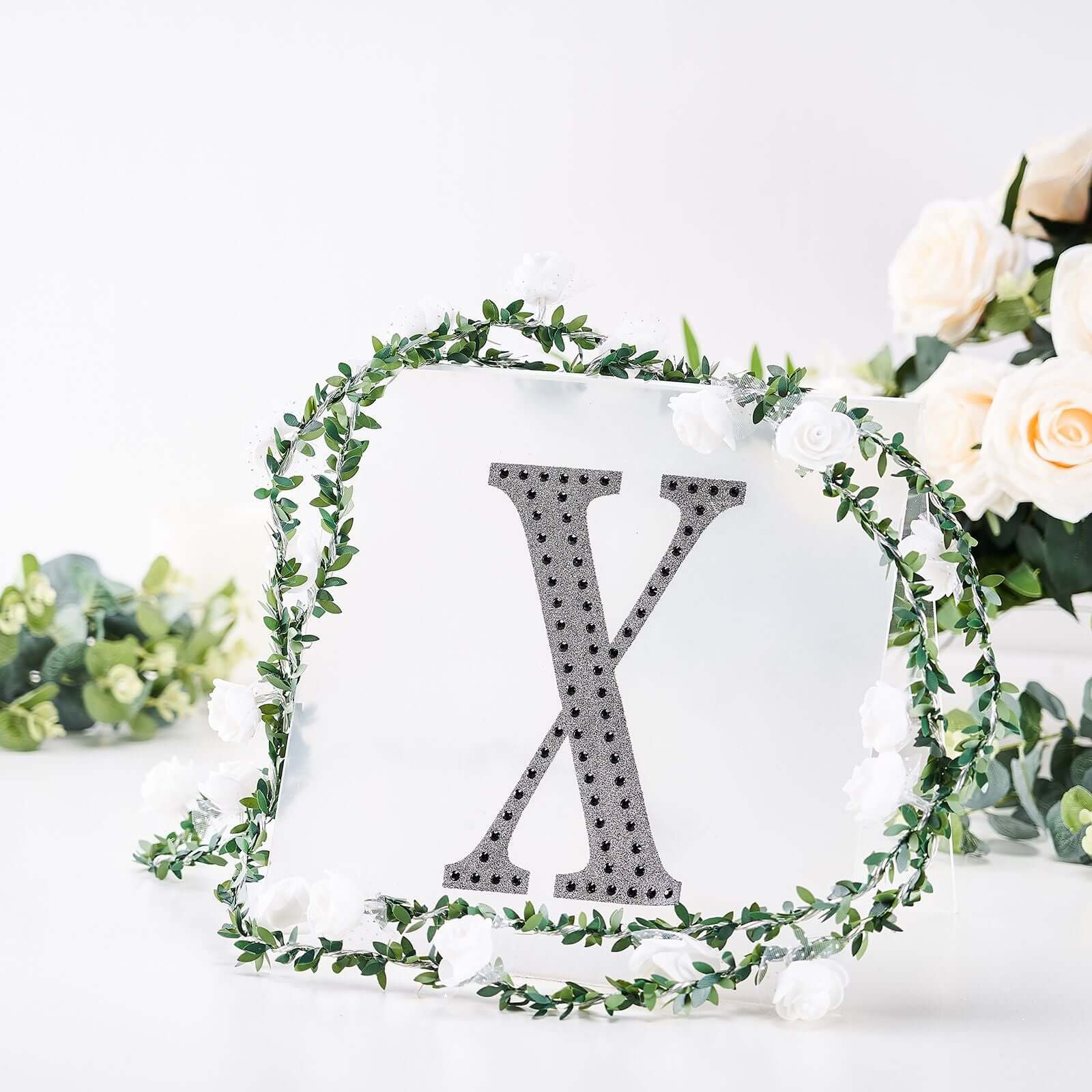 Decorative Rhinestone Alphabet "X" Letter Stickers, Glitter Adhesive Craft Letters Black DIY Sparkle Embellishments 8" - Image 7