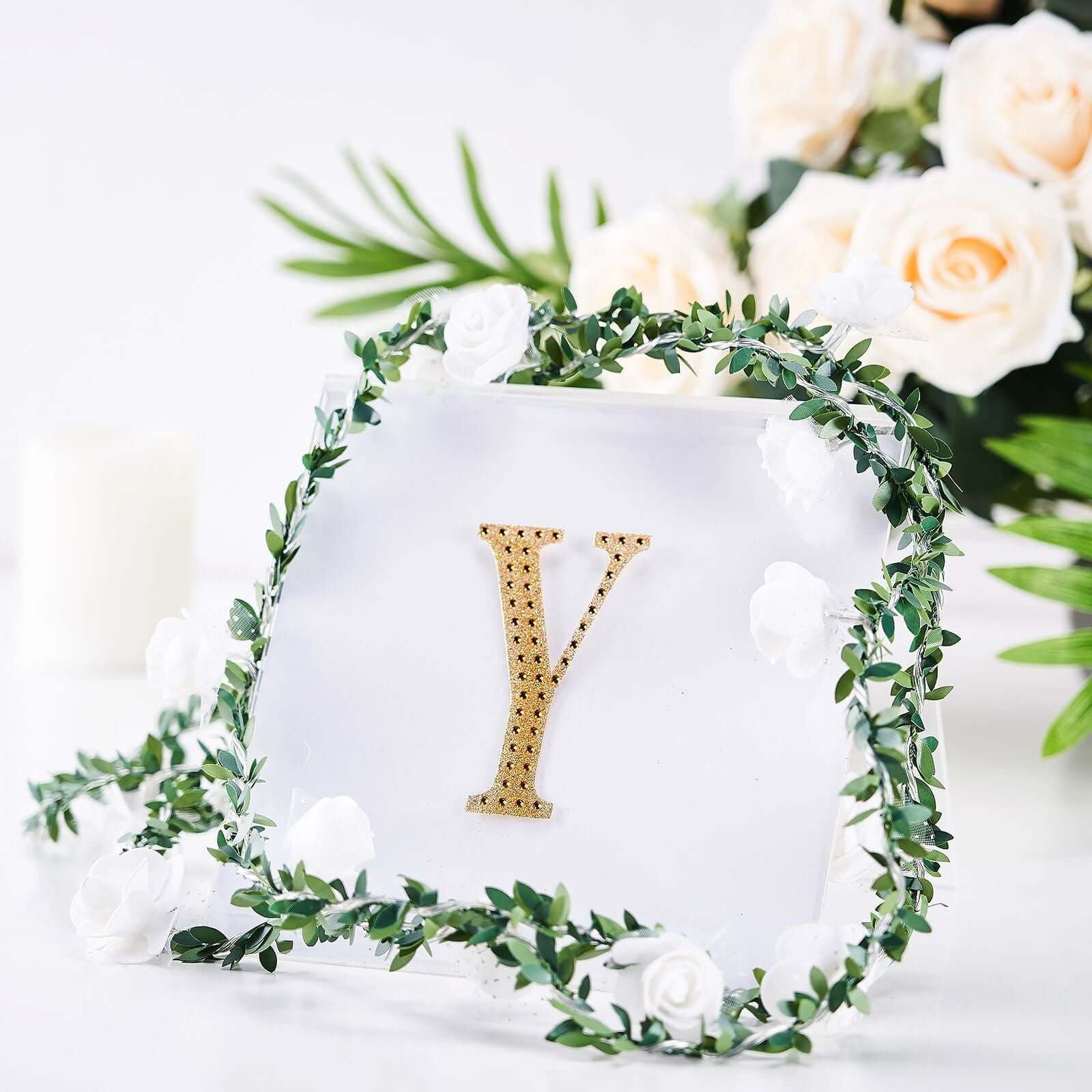Decorative Rhinestone Alphabet "Y" Letter Stickers 4", Gold Glitter Adhesive Craft Letters - DIY Sparkle Embellishments - Image 2