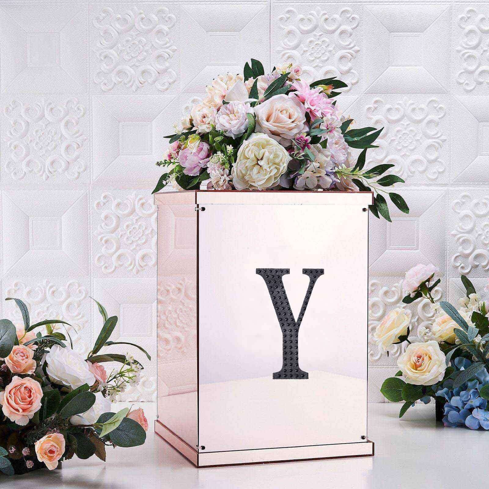 Decorative Rhinestone Alphabet "Y" Letter Stickers 6", Black Glitter Adhesive Craft Letters - DIY Sparkle Embellishments